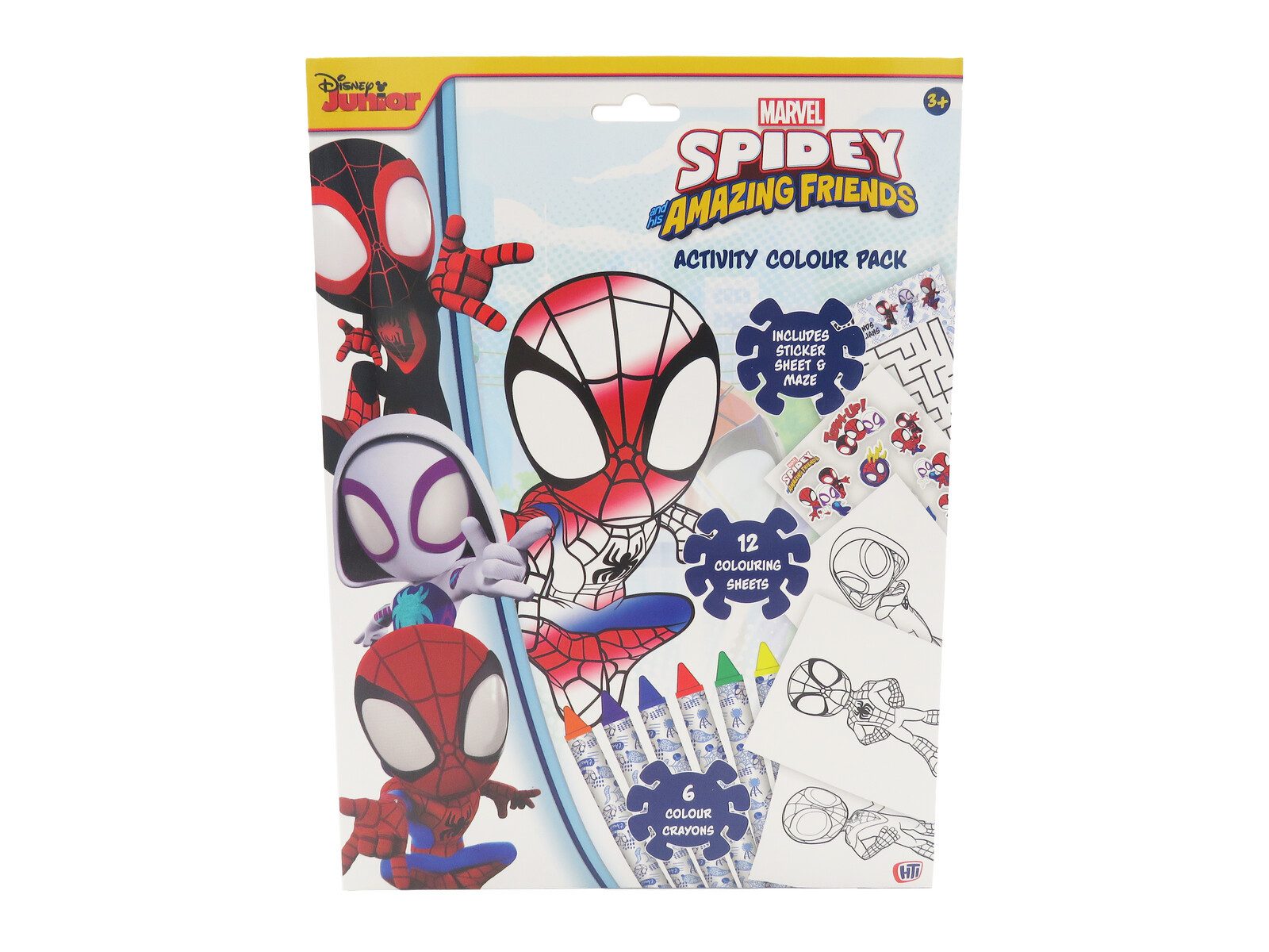 Spiderman Malvorlage Aktivitätspaket Kinder mit 12 Malblättern 6 Buntstiften und Stickern