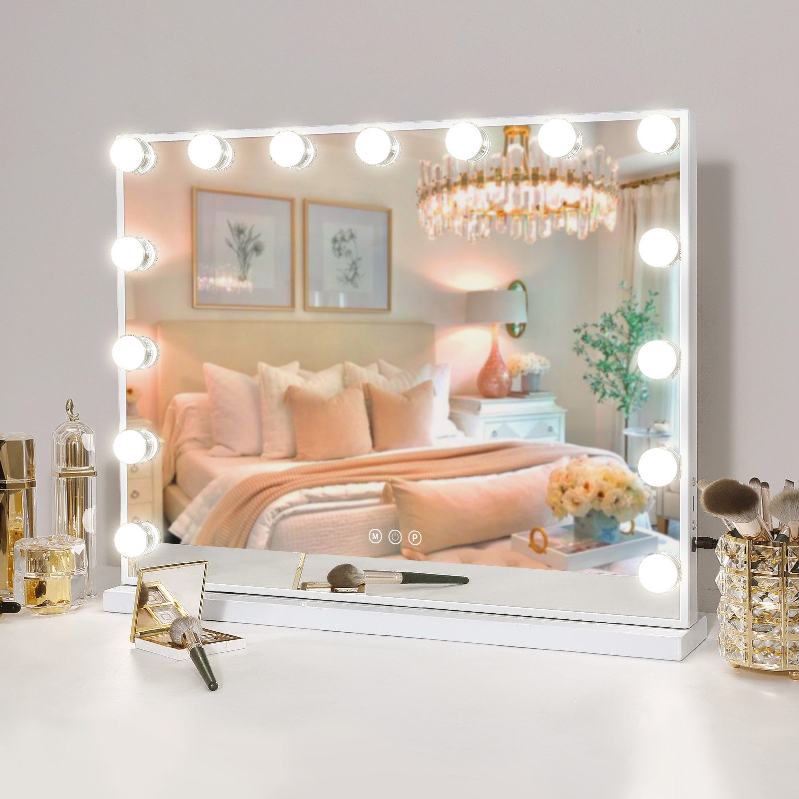 Schminkspiegel mit LED Lichtleiste weiß 58/46 cm