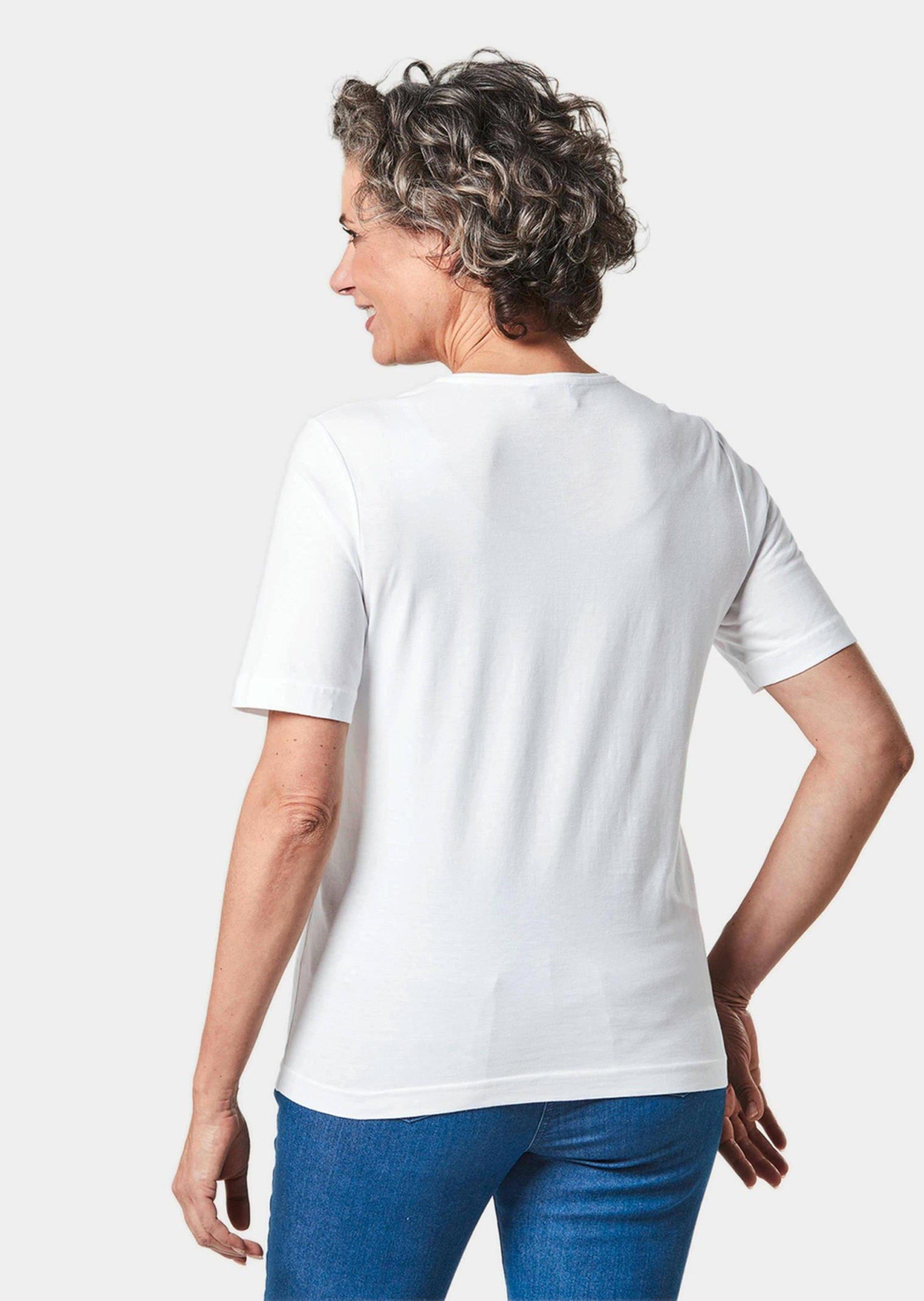 GOLDNER T-Shirt Basic Baumwollshirt mit kurzem Arm Rundhals-Shirt, hüftlang, aus reiner Baumwolle