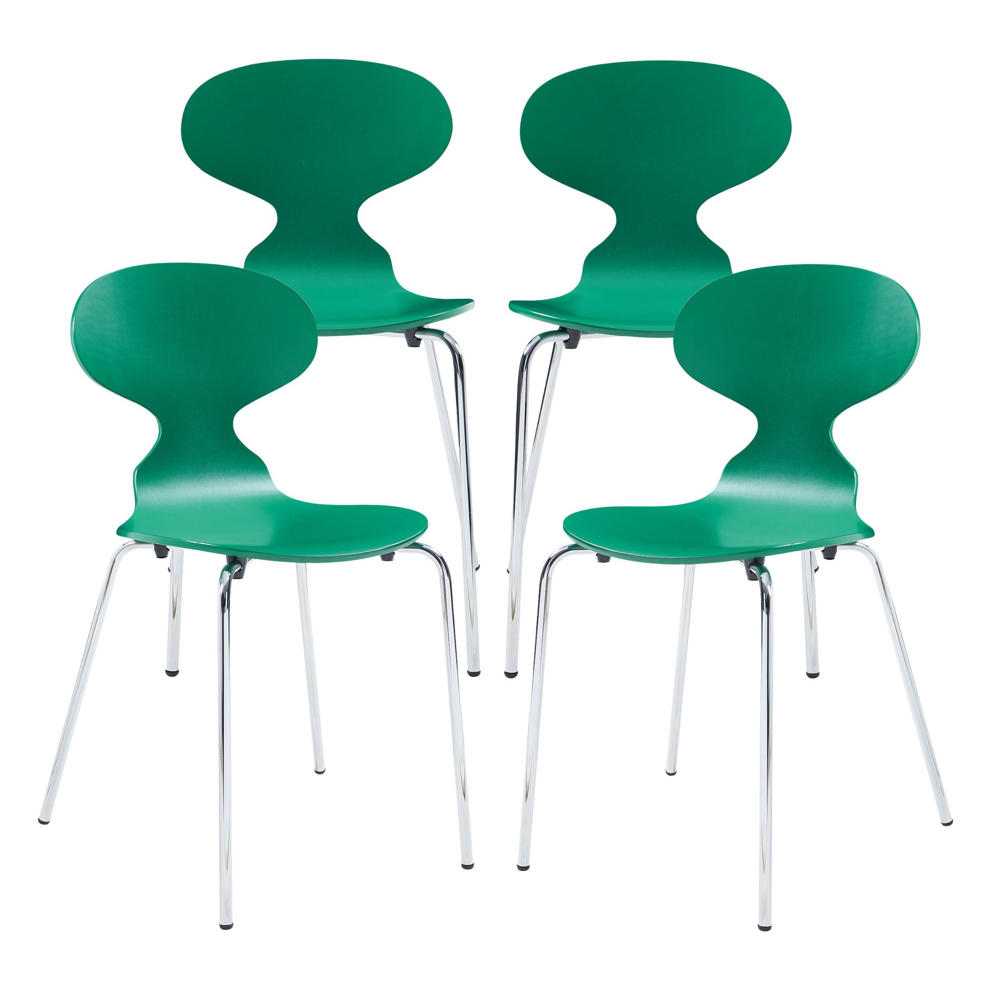 en.casa Esszimmerstuhl (Set, 4 St), »Kil« 80x47x48 cm Metallgestell Grün/Chromfarben