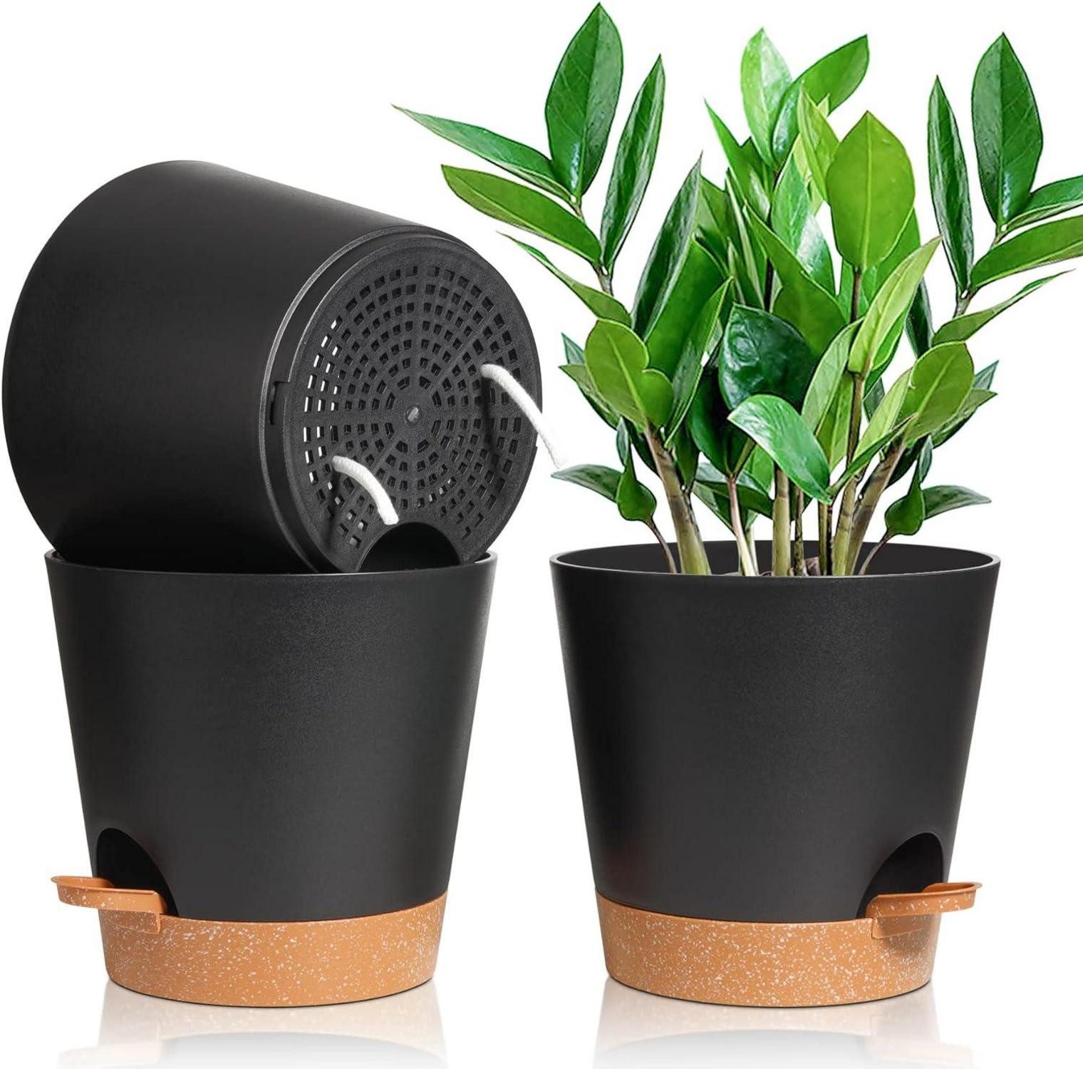 Abdeckhaube Selbstbewässernder Kunststoff Blumentopf-Set 20cm Schwarz 3er-Set