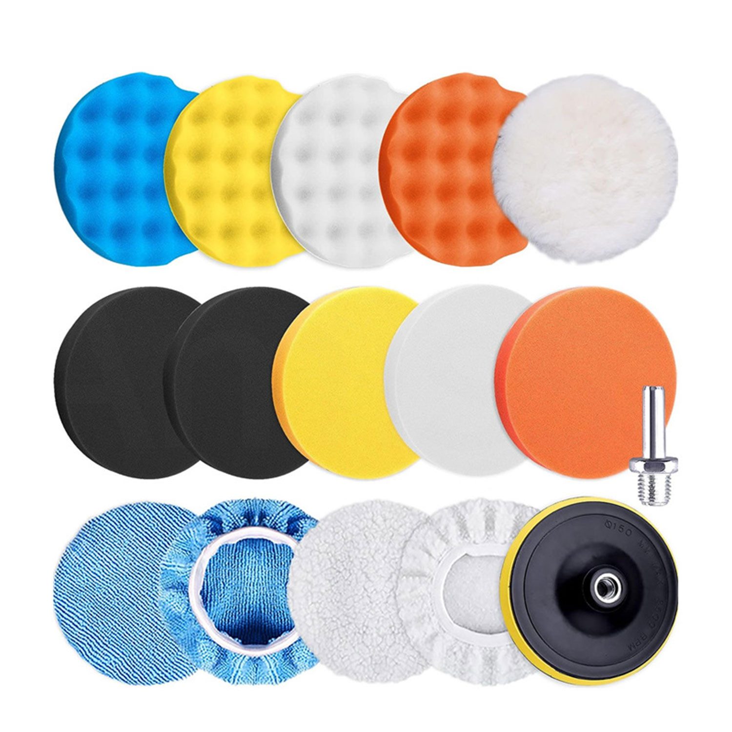 Refttenw Polierpad Auto-Polierschwamm-Set,abnehmbar,wiederverwendbar,16 Stück