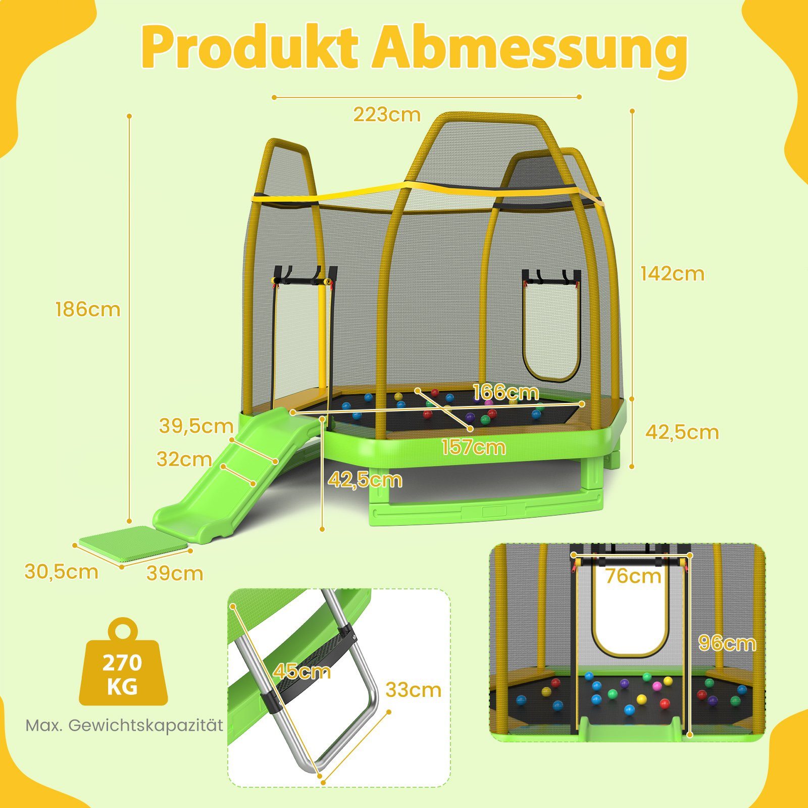 COSTWAY Kindertrampolin Ø223cm Gartentrampolin, mit Leiter günstig online kaufen