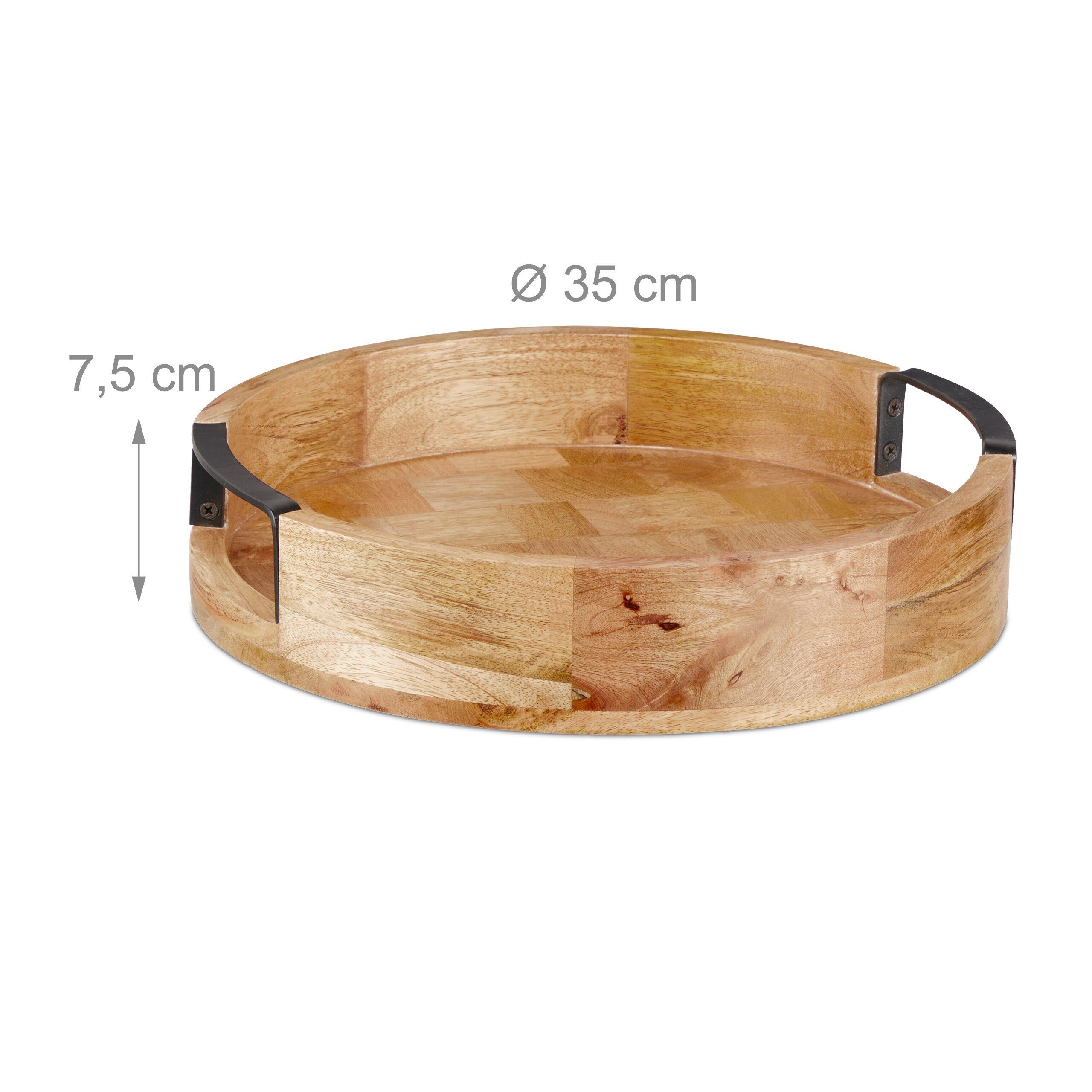relaxdays Dekotablett Rundes Tablett aus Mangoholz (1 St) – Bild 4 von 5