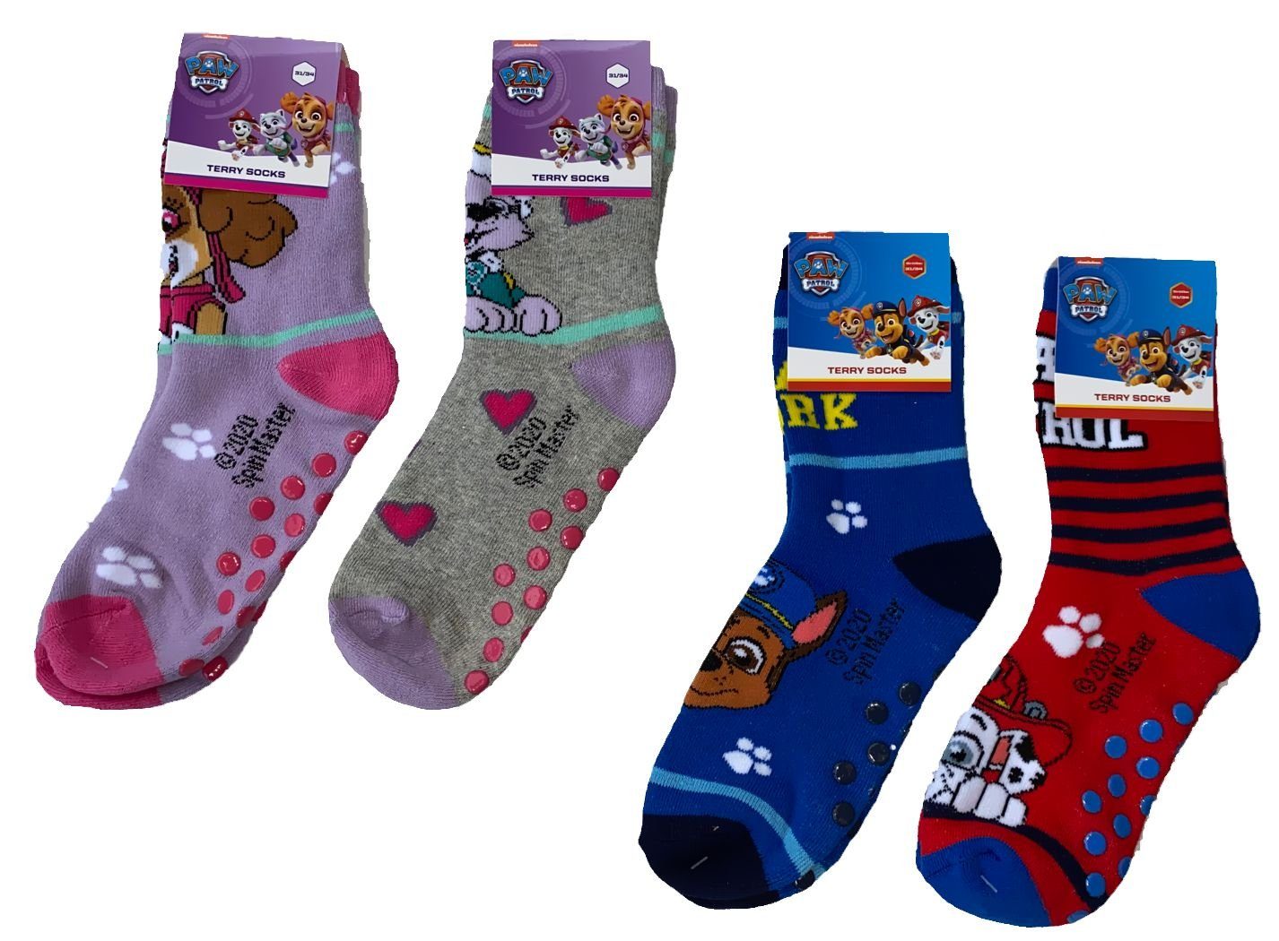 Haussocken PAW PATROL Rutschfeste Socken Jungen + Mädchen Hausschuhe rutschfeste Sohle Noppensocken Gr. 23 24 25 26 27 28 29 30 31 32 33 34 Kindersocken