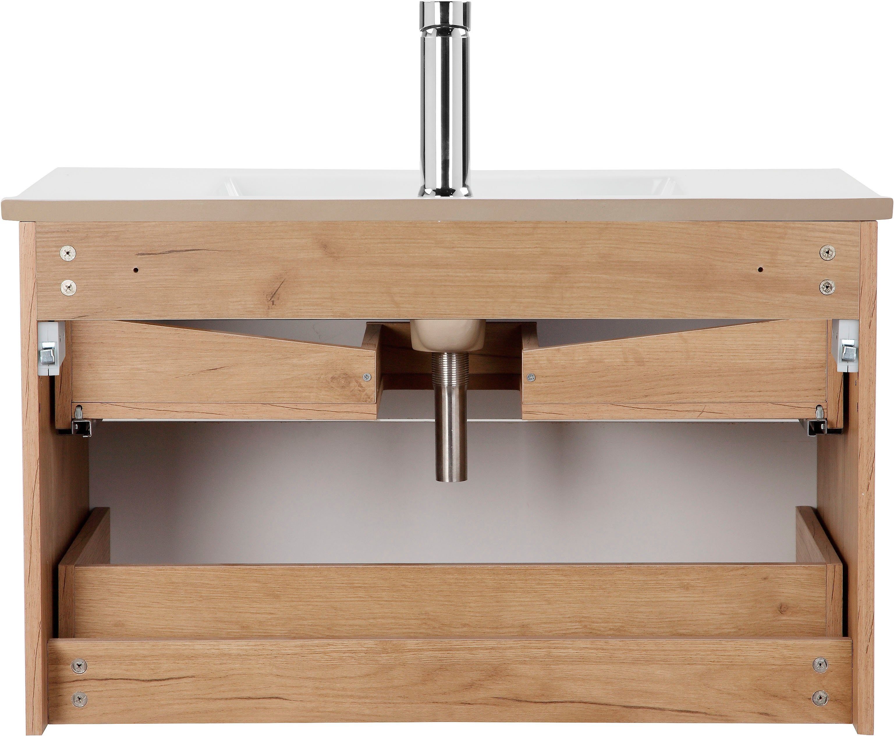 welltime Waschtisch Lund Badezimmerschrank Unterschrank mit Becken (Set), Waschplatz mit Waschbecken und 2 Auszügen Breite 80 cm – Bild 5 von 5