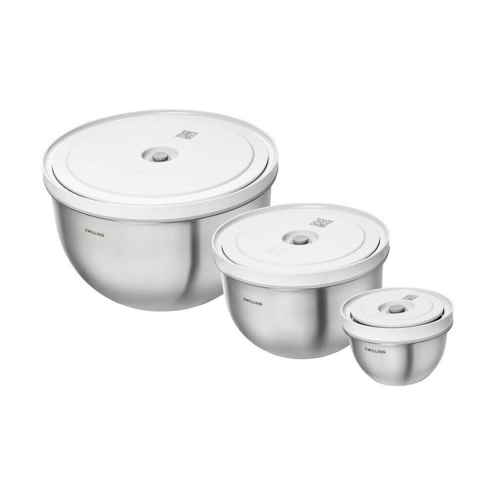 Zwilling Vakuumbehälter Vakuumschüssel-Set 6-tlg. Fresh & Save silber-weiß, Edelstahl, (Set, 3-tlg), Vakuumschüssel-Set, 6-tlg., Edelstahl, mehrfarbig