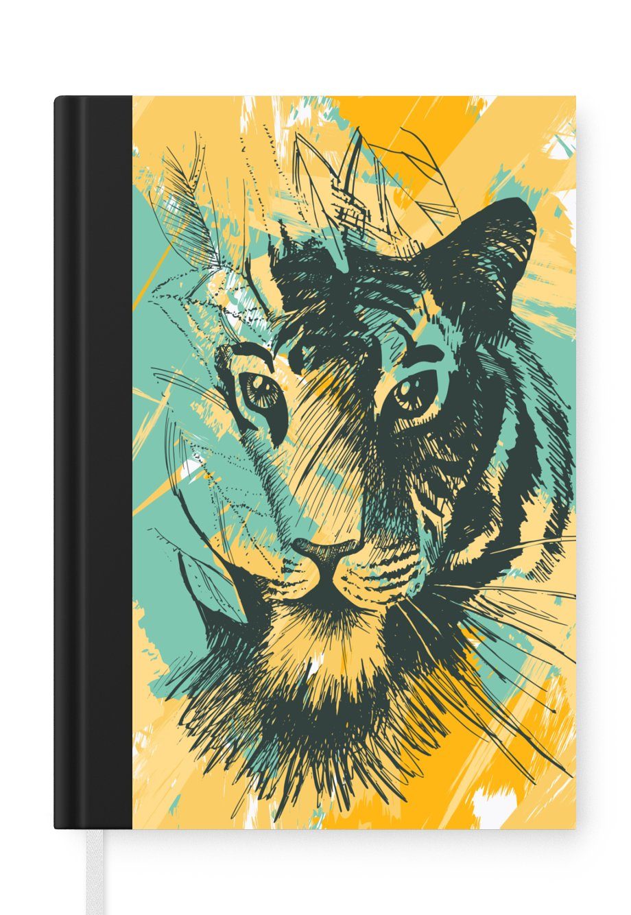 MuchoWow Notizbuch Tiger - Abstrakt - Kopf, Notebook, Notizblock a5, Tagebuch, Journal Liniert