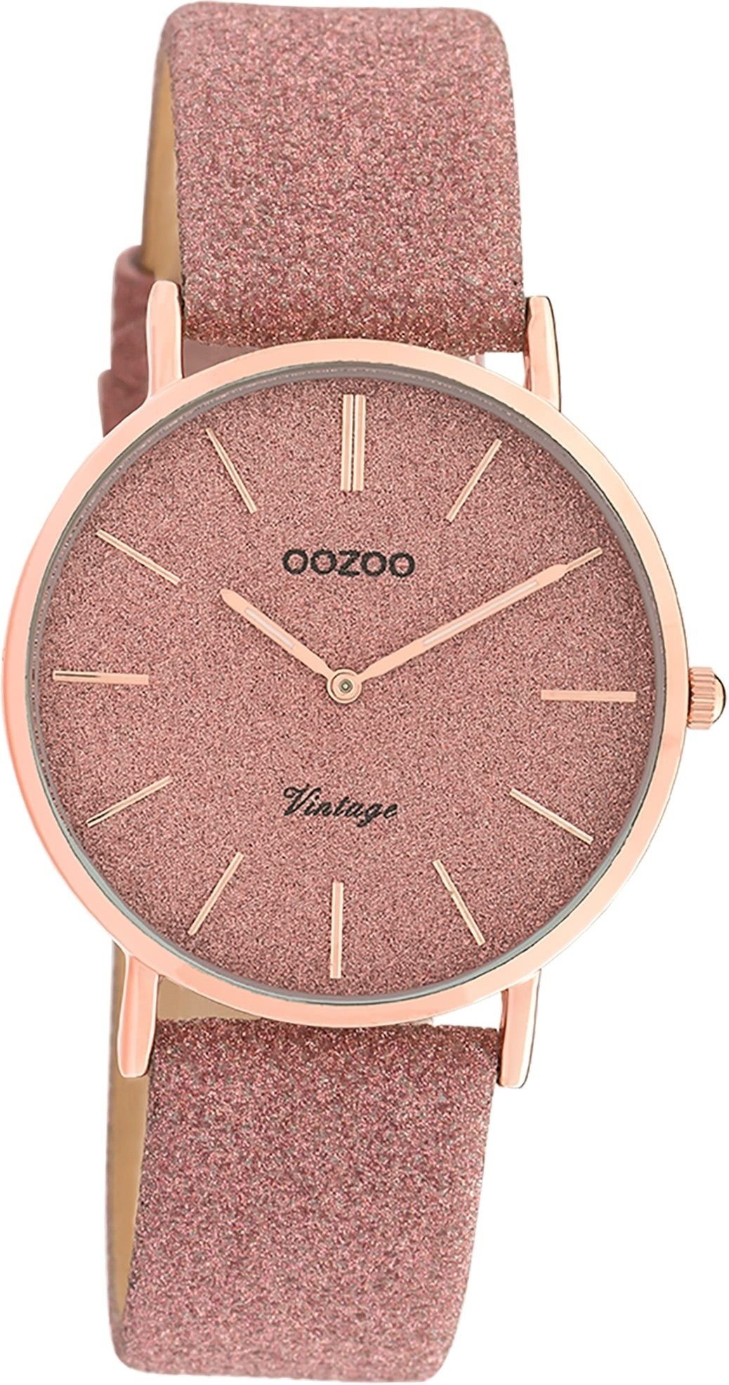 OOZOO Quarzuhr Oozoo Leder Damen Uhr C20201 Analog, Damenuhr Lederarmband rosa, rundes Gehäuse, mittel (ca. 32mm)