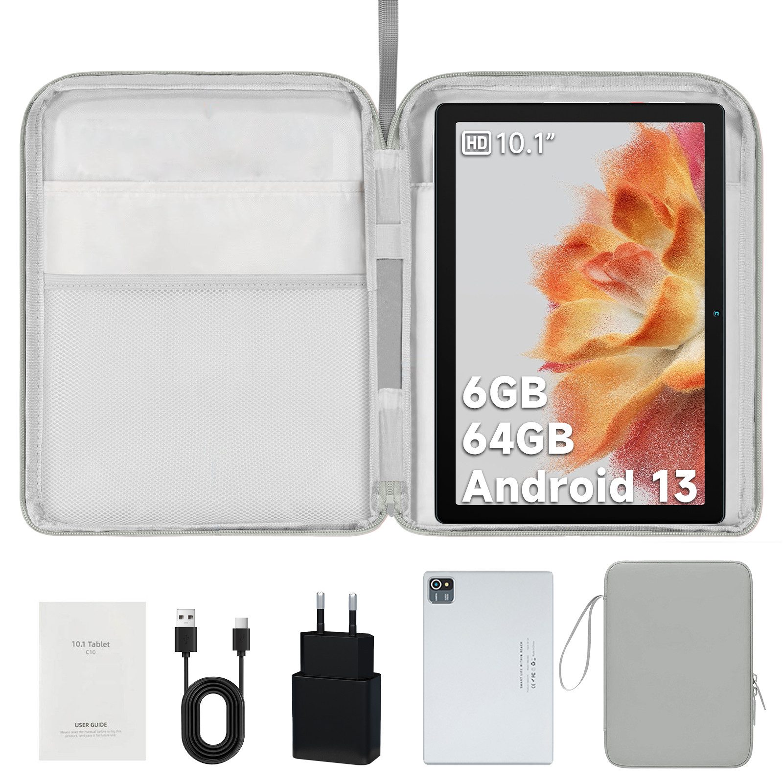 BUFO Tablet 64 GB 1280x800 IPS 5000 mAh Android Tablet (10", 64 GB, Android, WiFi, Große Kapazität)