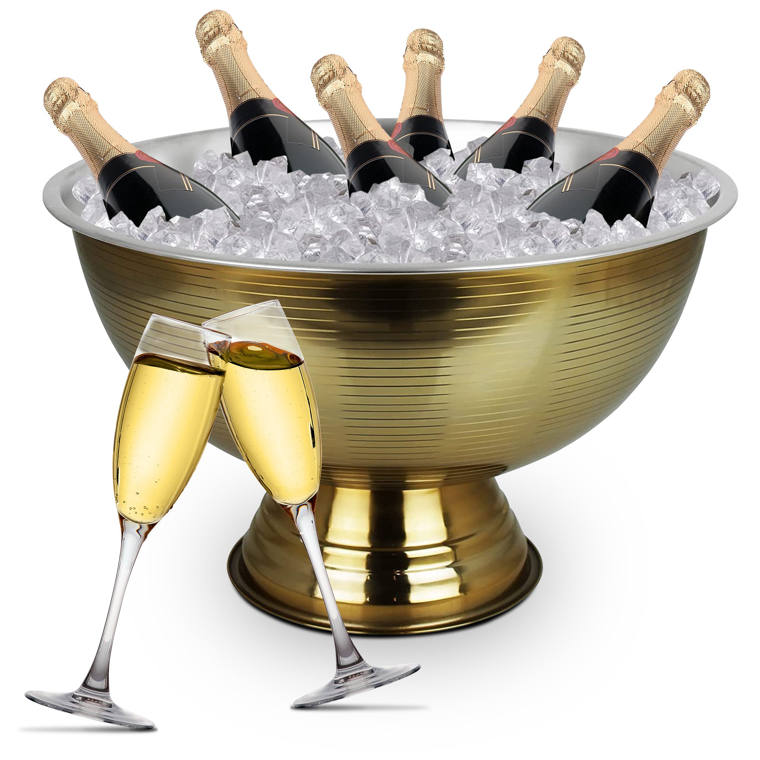 Krollmann Outdoor-Flaschenkühler Sektkühler Edelstahl Ø40cm Hammerschlagoptik 6 Wein Flaschenkühler, Flaschen-Kühler für Champagner, Sekt, Wein, Spirituosen, Bier