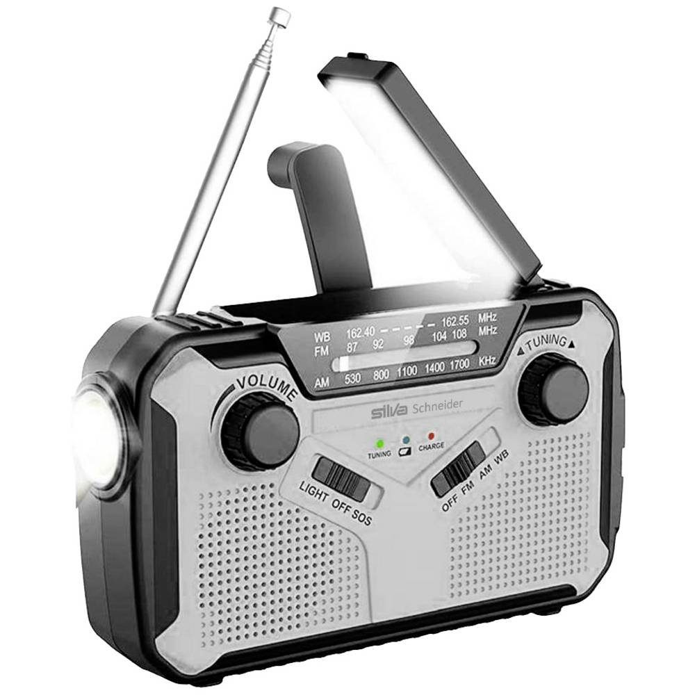 Silva Schneider Notfallradio Radio (Akku-Ladefunktion, Handkurbel, Solarpanel, Taschenlampe)