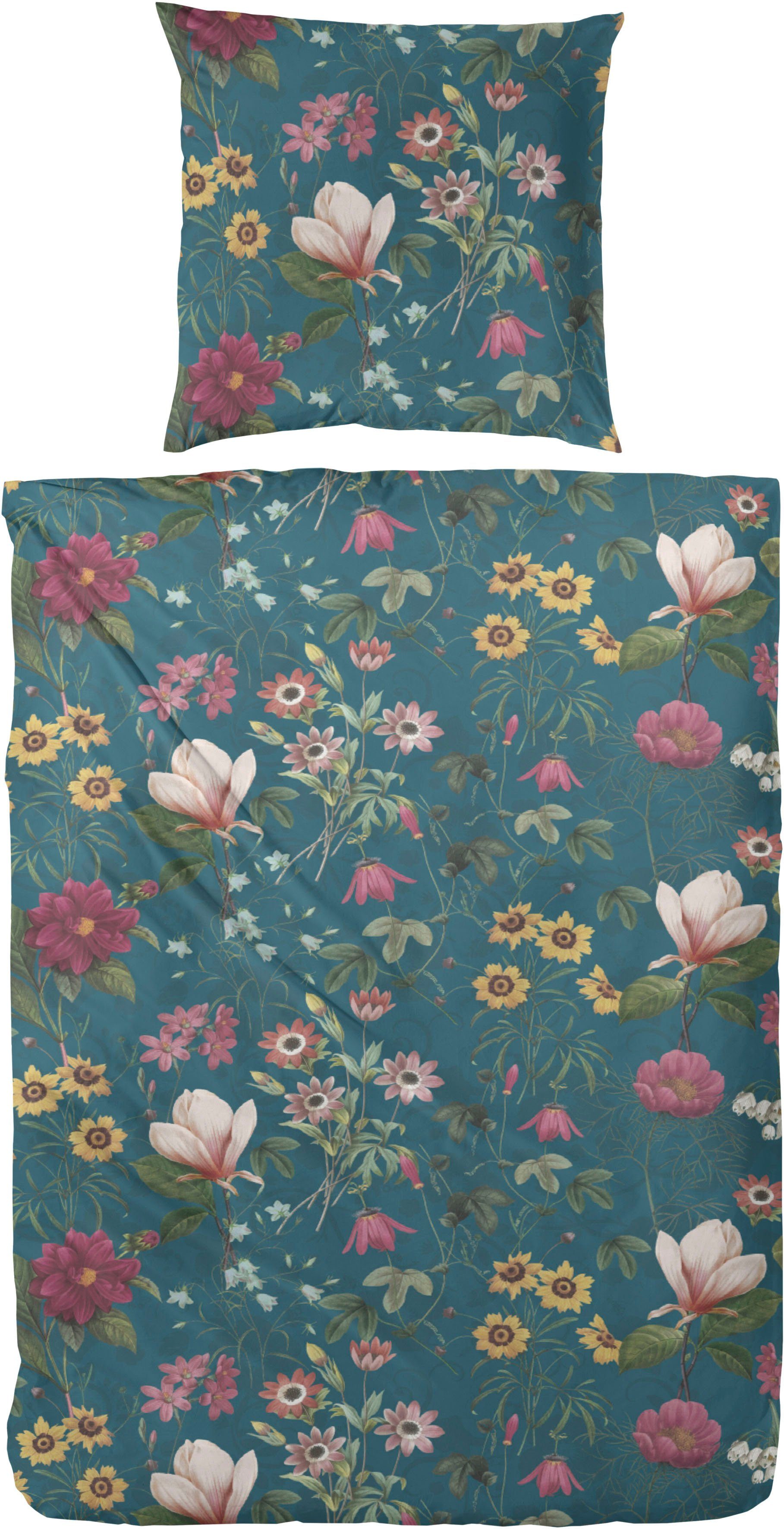 Primera Bettwäsche Mako-Satin Bettwäsche Wilder Garten, Mako-Satin, 2 teilig, mit einem romantischen Blumenmuster