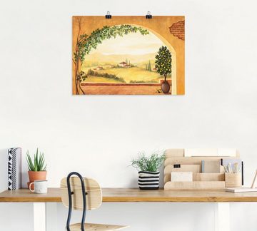 Artland Wandbild Weinranken vor der Toskanalandschaft, Fensterblick (1 St), als Leinwandbild, Poster in verschied. Größen