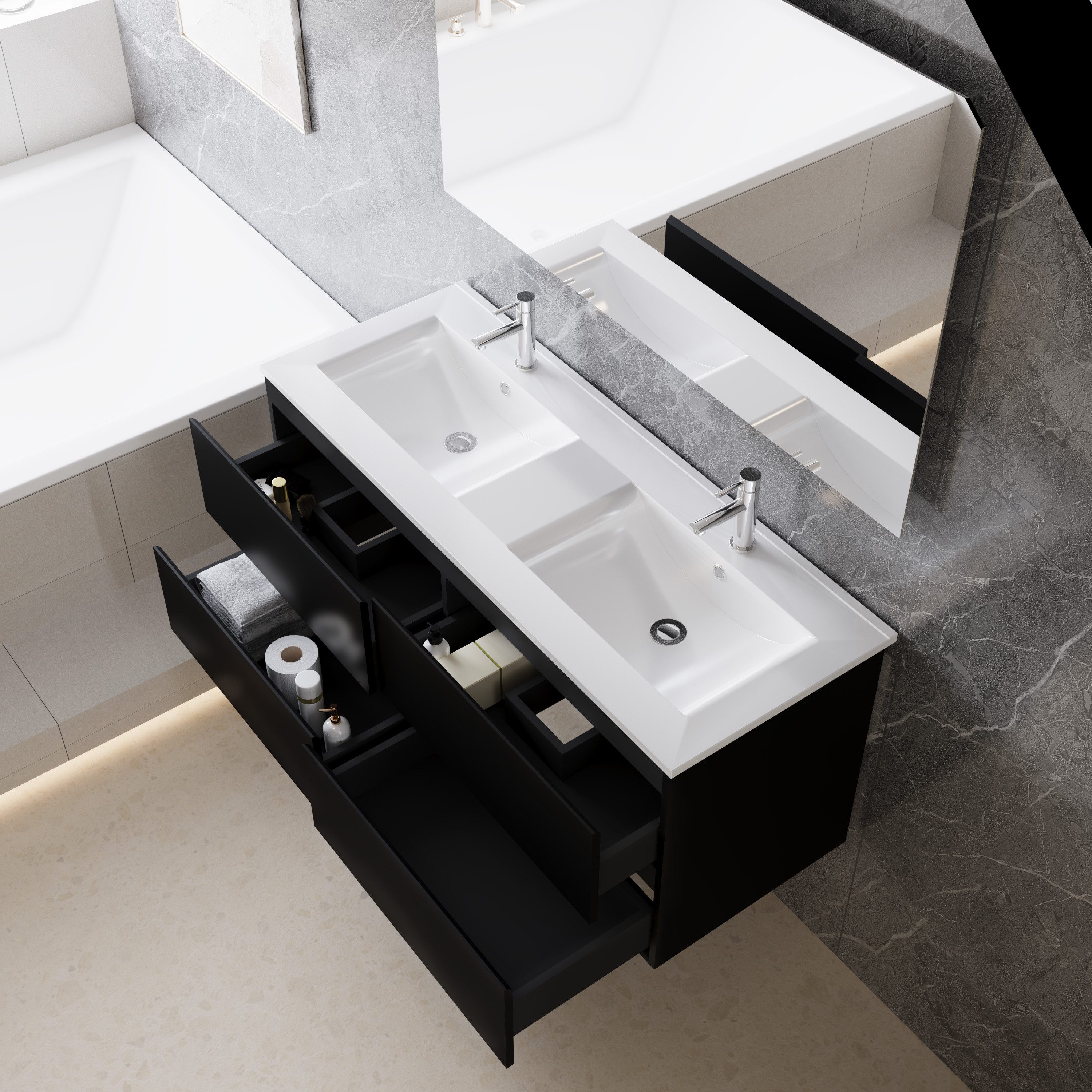duschspa Waschtisch Waschbecken mit Unterschrank Badmöbel Set Badschrank Waschplatz, Hochglanz, 50-120cm