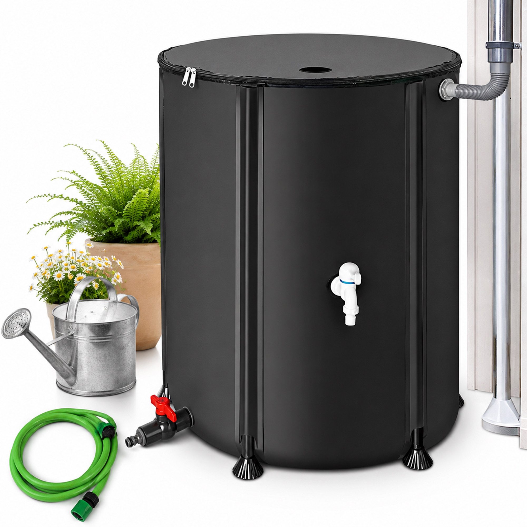 Mucola Regentonne Regenwassertonne faltbar Regenfass Wassertank Regenwassertank mit Hahn, 500 l, (Stück, Stück), inkl. 2 Meter Wasserschlauch mit Anschluss
