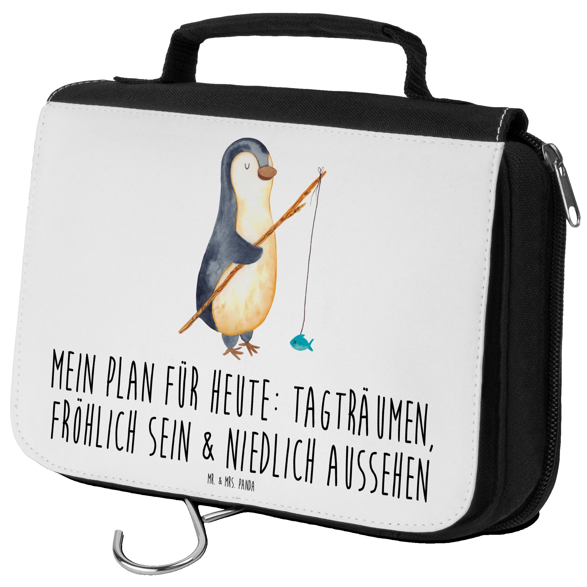 Mr. & Mrs. Panda Kulturbeutel Pinguin Angler - Weiß - Geschenk, Herren, Seevogel, Urlaub, Kulturbeu (1-tlg)