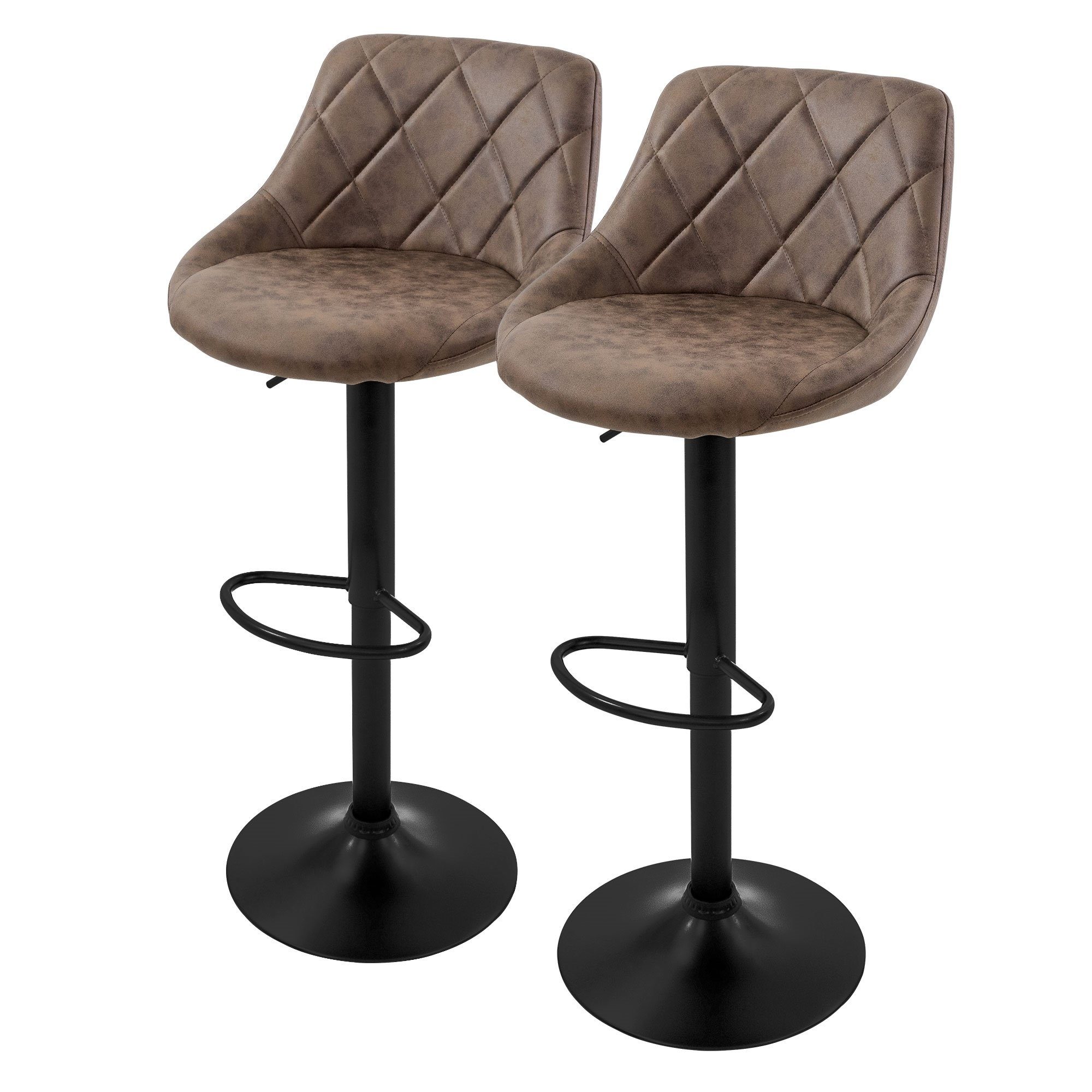 ML-DESIGN Barhocker Gepolsterter Barstuhl mit Rückenlehne und Fußstütze, 360° drehbar (2 St), Drehstuhl höhenverstellbar 62-82 cm 2er Set Braun Bezug aus Kunstleder