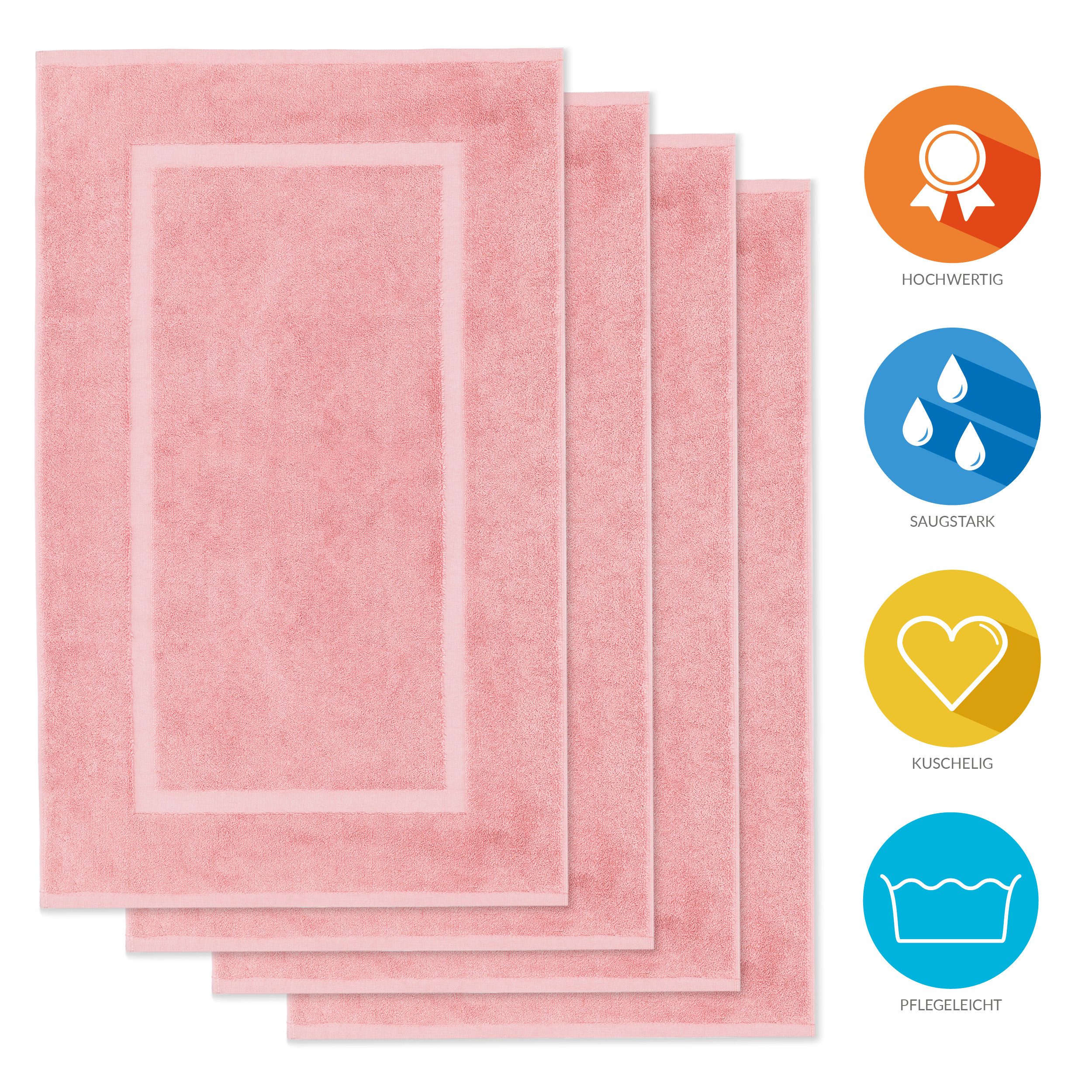 Lavea Badematte 4er Set Badeteppiche Elena Frottee 50x80 cm Badvorleger, 100% Baumwolle, 500 g/m² Frottier, weich & saugstark, pflegeleicht