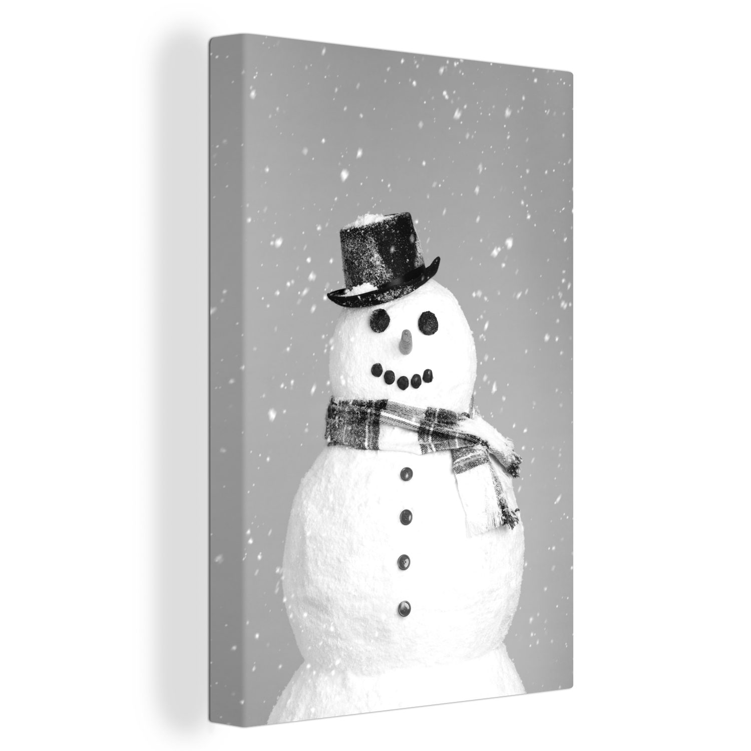 schwarz Schneemann Gemälde, Zackenaufhänger, und - glücklicher cm fertig Leinwandbild St), inkl. bespannt 20x30 Leinwandbild (1 OneMillionCanvasses® zu Weihnachten weiß, Ein