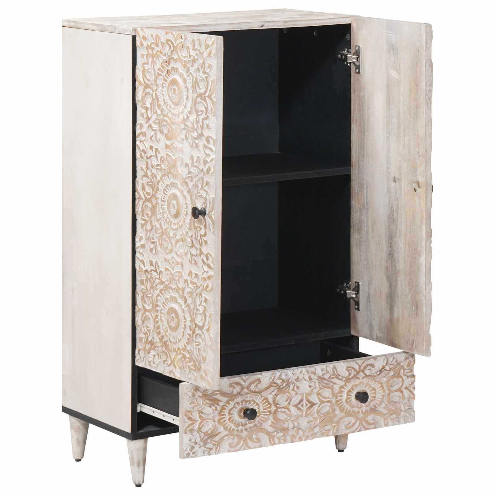 vidaXL Hochschrank Hochschrank mit Regal Weiß 60 x 33,5 x 100 cm Massivholz (1-St)