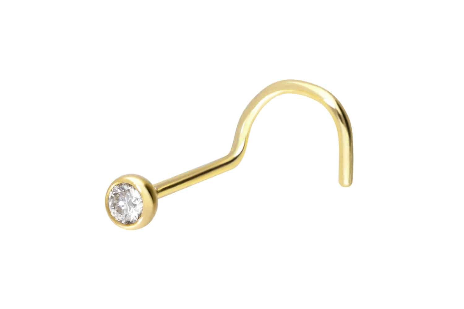 PIERCINGLINE Nasenpiercing 14/18 Karat Gold Nasenstecker Spirale MOISSANIT (Nasenstecker, 1-tlg)