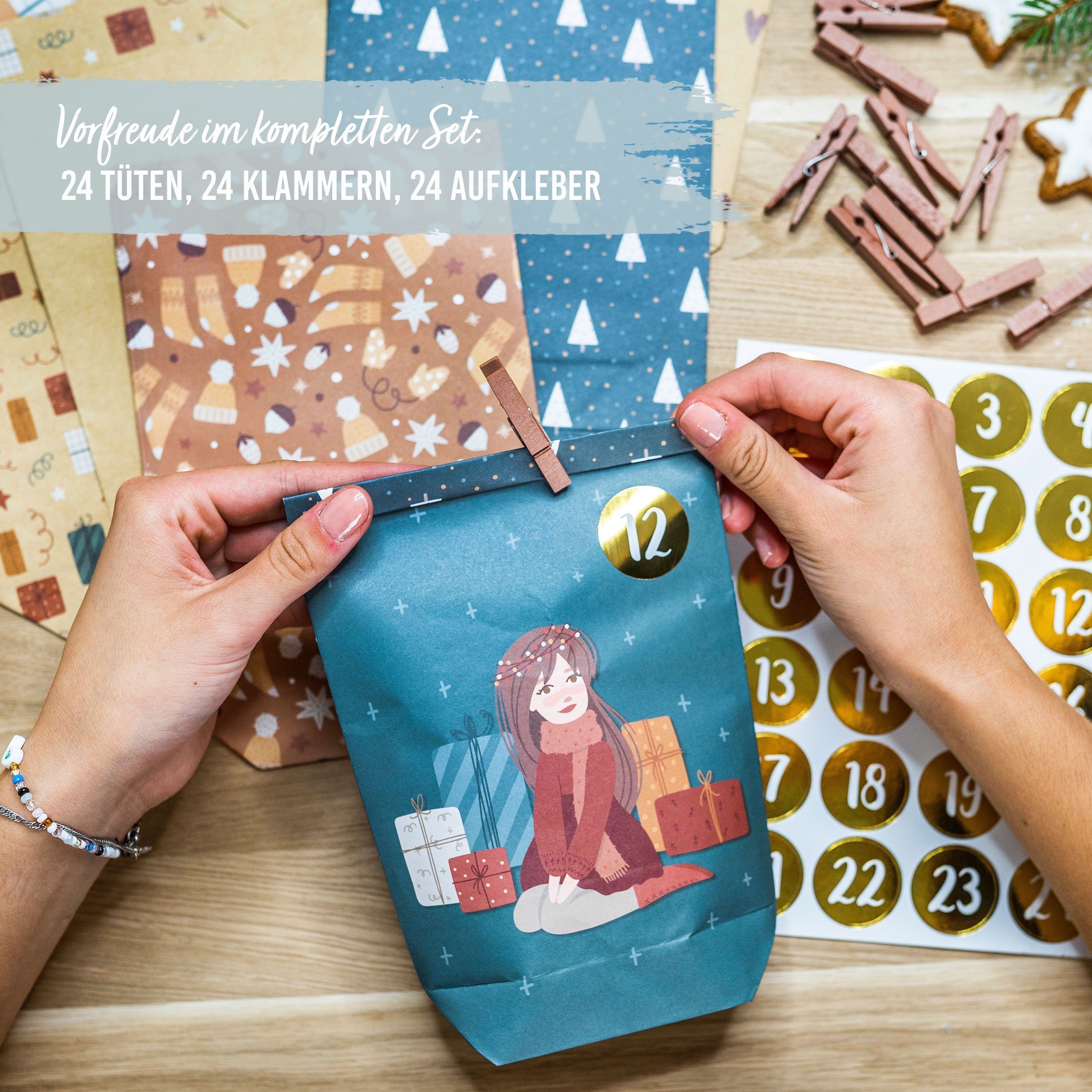 PAPIERDRACHEN befüllbarer Adventskalender Adventskalender mit bedruckten Tüten, Adventskalender zum selber befüllen – Bild 5 von 5
