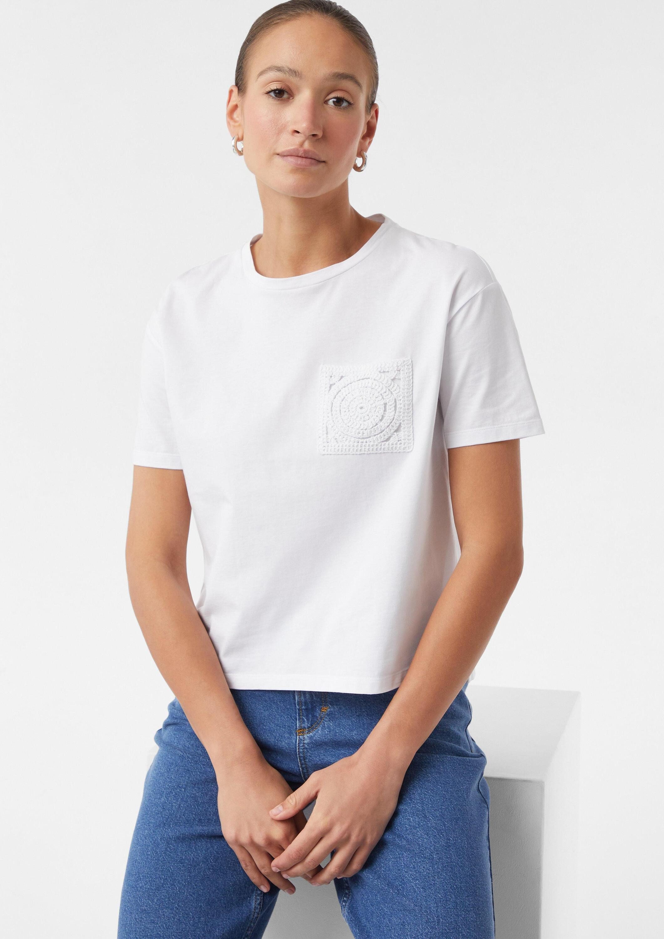 comma Kurzarmshirt T-Shirt Verkürztes T-Shirt im Relaxed Fit mit Crochet-Br günstig online kaufen