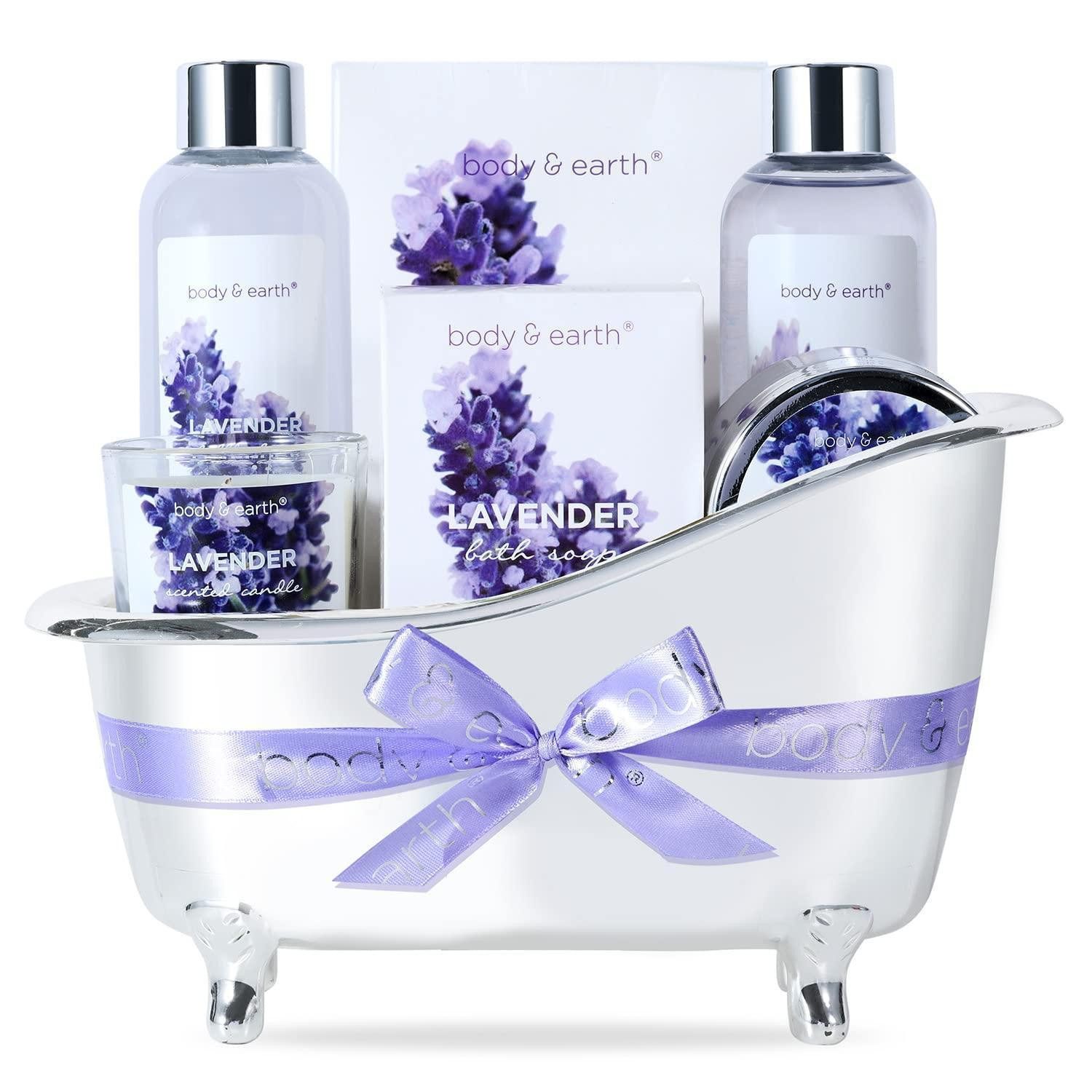 LuxusKollektion Pflege-Geschenkset Wellness Set 7tlg Lavendel Badeset Geschenkbox Muttertag Lavendelölen