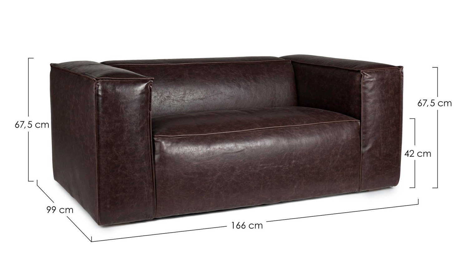 Sofa Dakota 166 99 Sofa 3-Sitzer 67,5 Natur24 Polyurethan Couch x Braun x cm