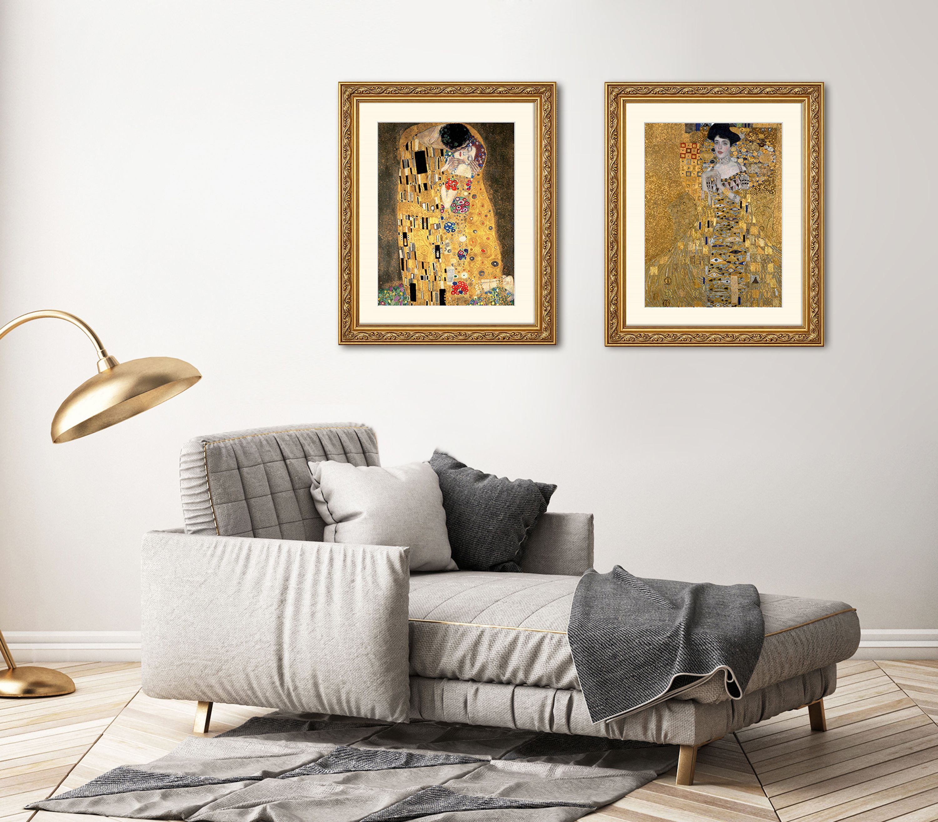 artissimo Bild mit Rahmen Wandbild gerahmt 53x63 cm Kunstdruck mit Passepartout & Barock-Rahmen, Gustav Klimt: Der Kuss Detail