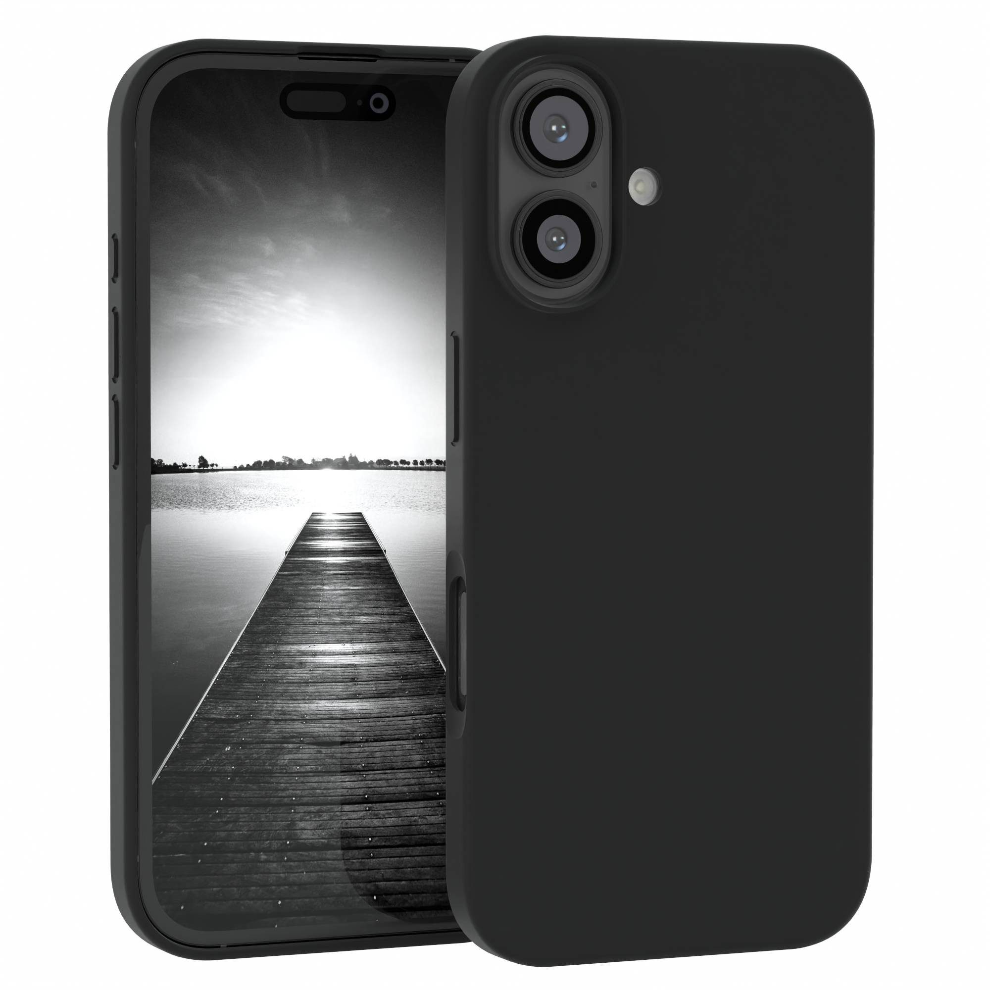 EAZY CASE Handyhülle Premium Silikon Case für Apple iPhone 16 6,1 Zoll, Hülle mit Kameraschutz Bumper Silikonhülle stoßfest Slimcover Schwarz
