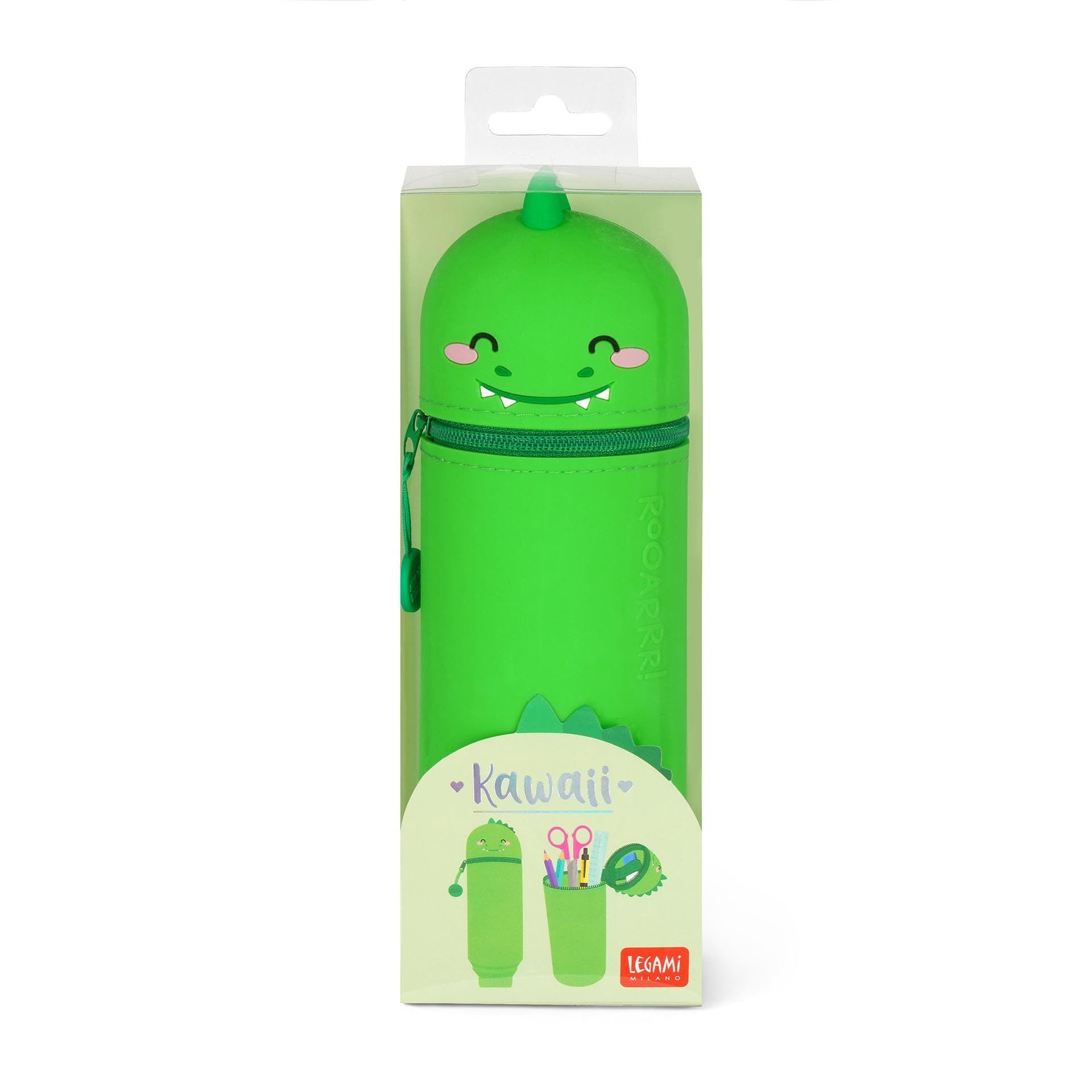 Legami Federmäppchen Kawaii 2-in-1 Schulmäppchen aus Silikon, Dino-Thema, H 18,5 cm, Weiches Material, Reißverschluss, für Stifte und Marker – Bild 5 von 5