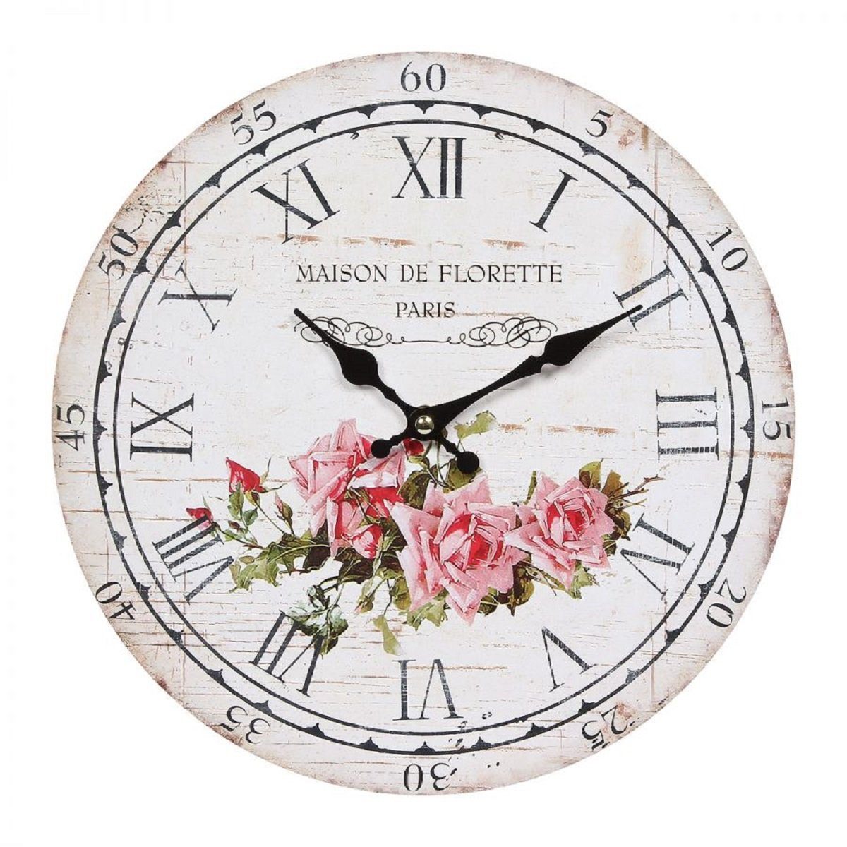 Linoows Uhr Rosenuhr, Retro Wanduhr mit Rosenmotiv 28 cm