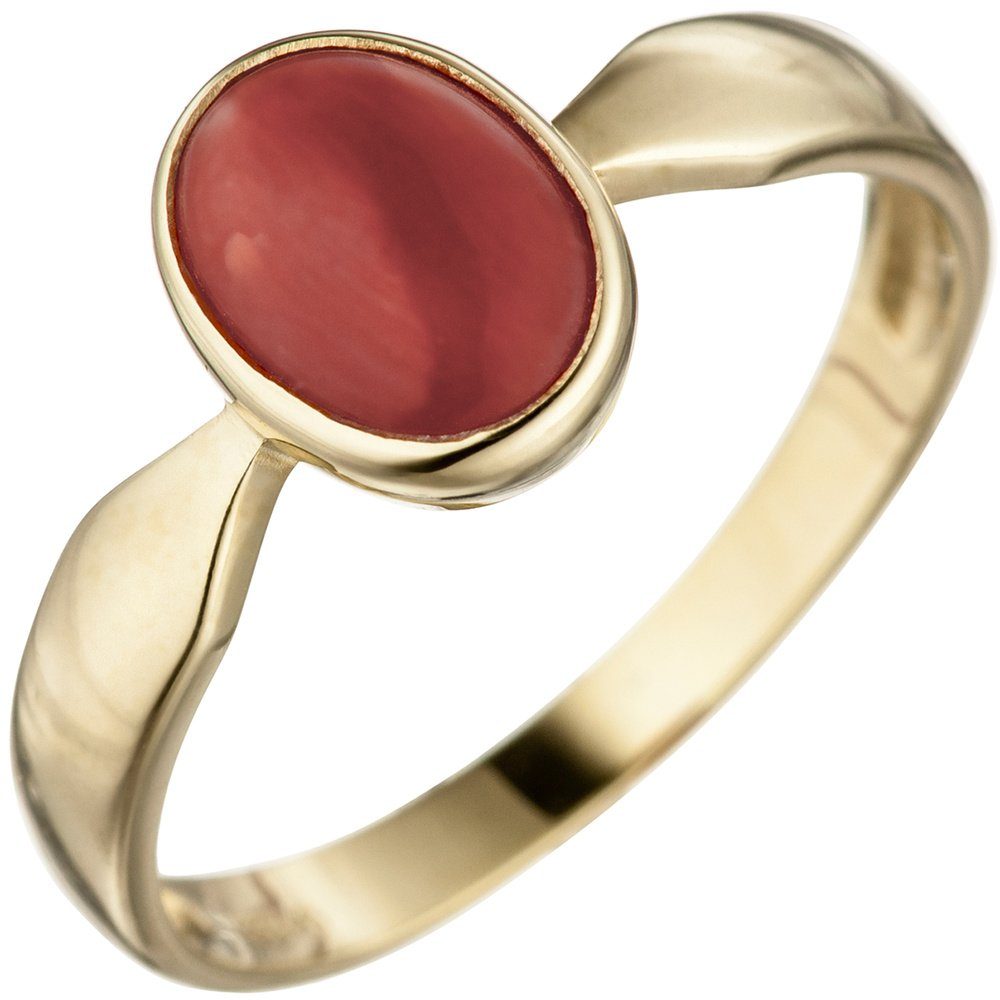 Schmuck Krone Fingerring Ring Damenring mit Koralle rot oval 333 Gold  Gelbgold Goldring Fingerschmuck, Gold 333 | Goldringe