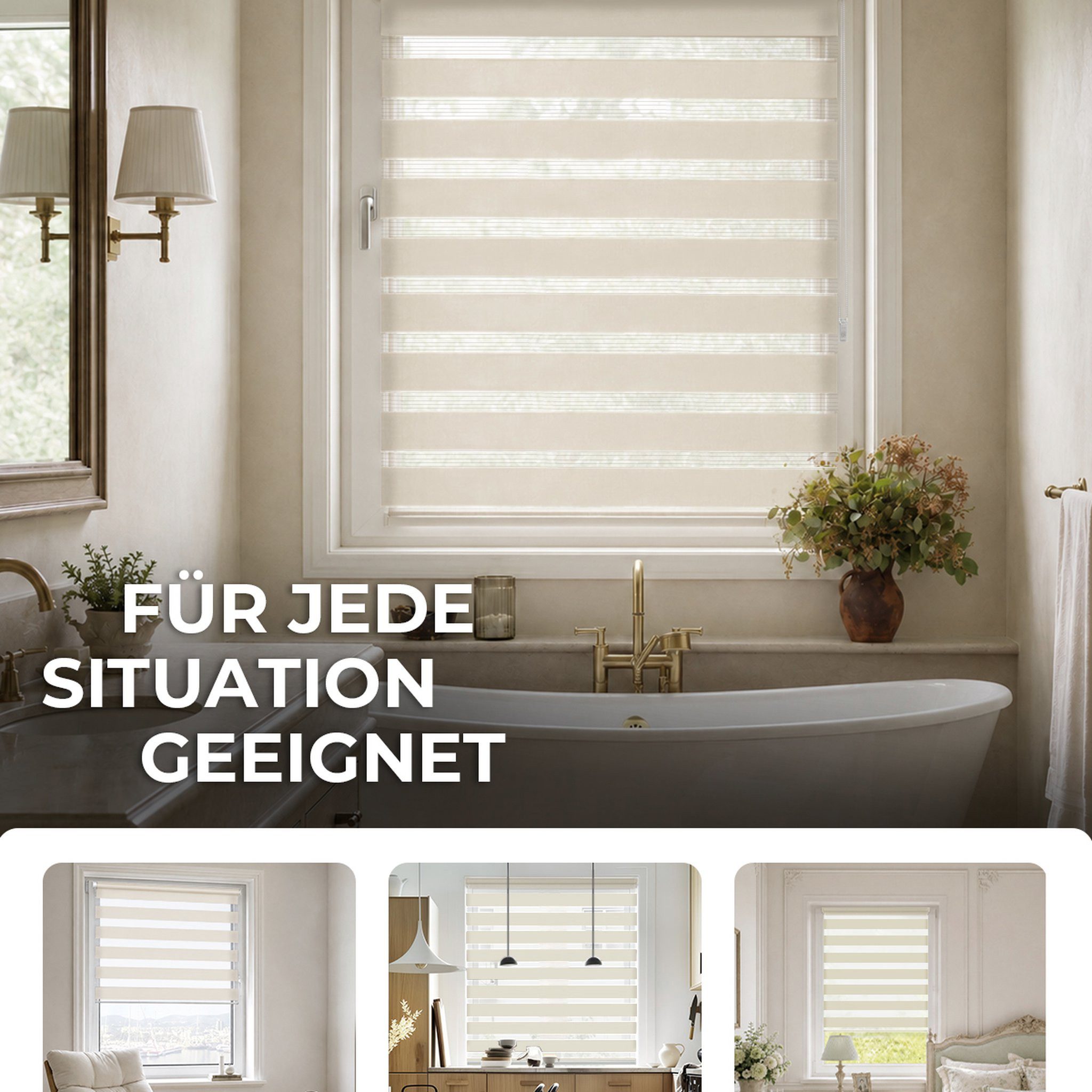 Doppelrollo Zevra Doppelrollo Duo Rollo 30x120cm creme weiß, Victoria M., halbtransparent, ohne Bohren, freihängend, verschraubt, Feuchtraumgeeignet, Sichtschut – Bild 4 von 5