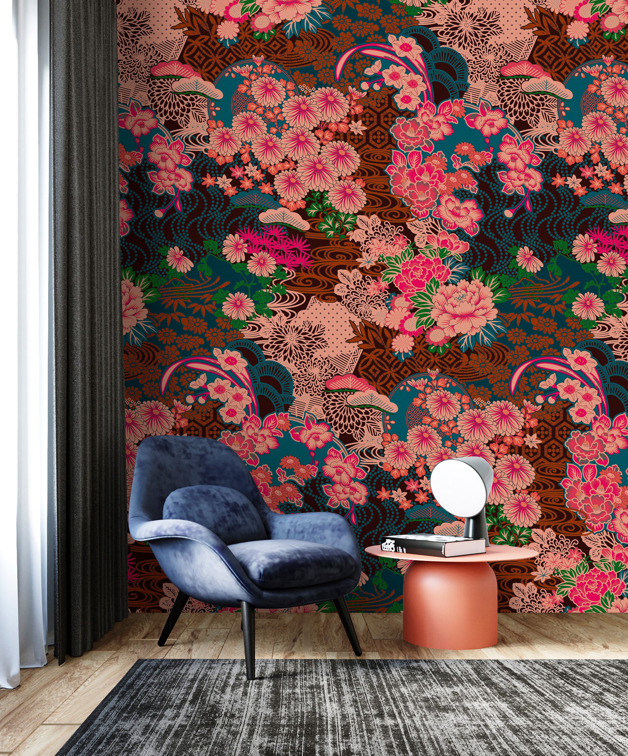 living walls Vliestapete Japanische Blüten-Tapete Exotische Mustertapete, glatt, matt, (1 St)