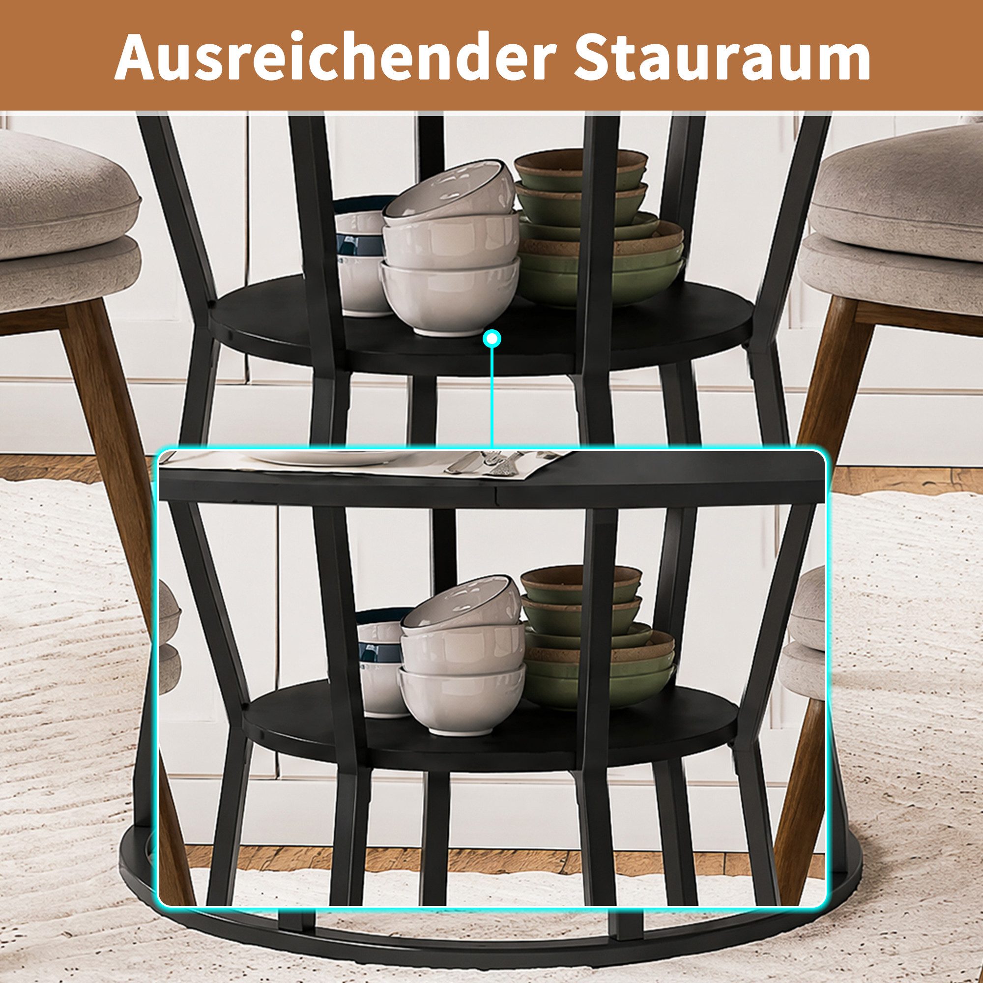 BELUPAI Esstisch Runder Esstisch, Küchentisch,Esszimmertisch (Set, 1-St., 120x75 cm, 1 Tisch,4-6 Personen), Metallgestell,Braun