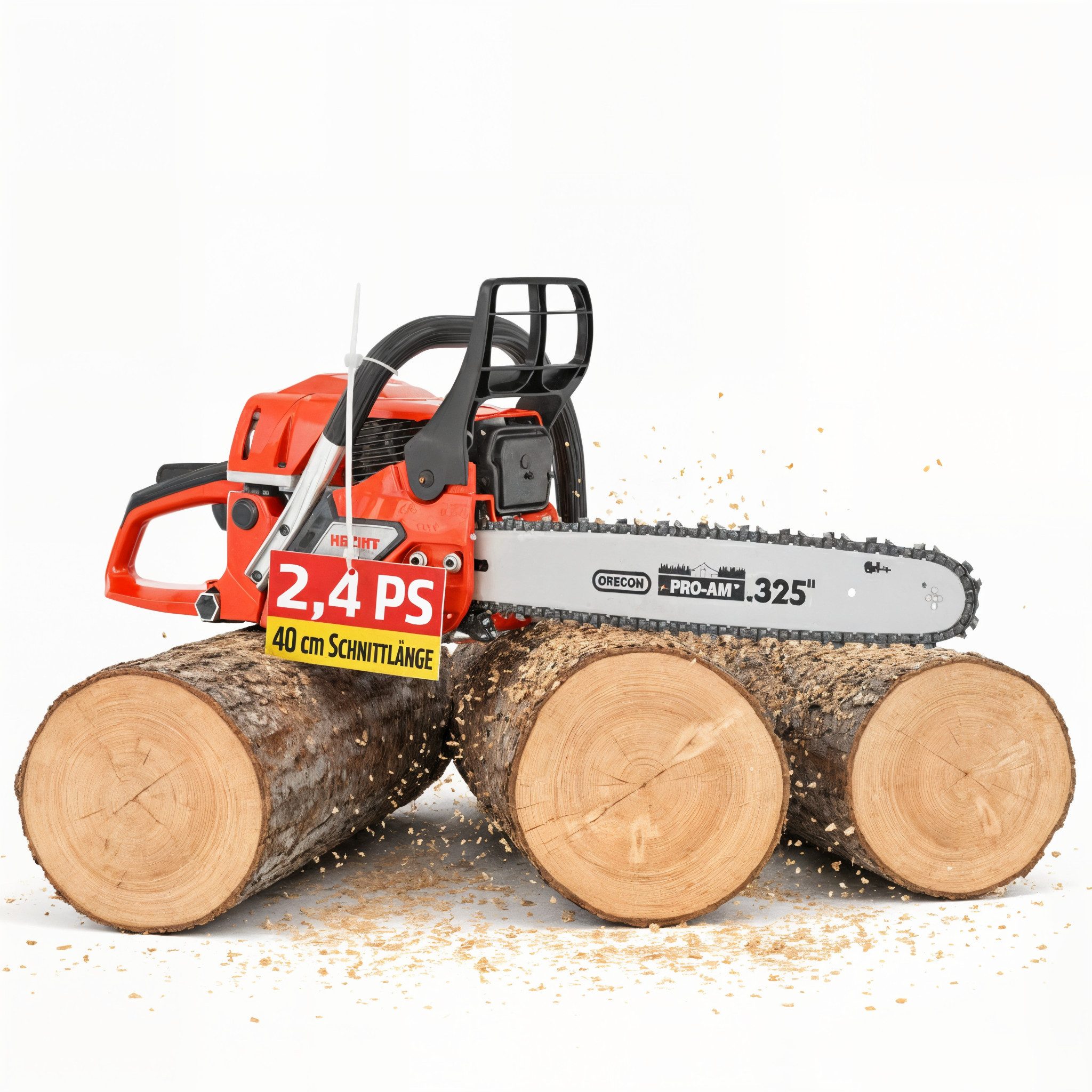 Hecht Benzin-Kettensäge Motorsäge 945, 40cm Schnittlänge, 1,7 kW/ 2,4PS, 12000 U/min, 45 cm Schwertlänge, nur 5,6kg, 45 cm Schwertlänge, Umlenkstern, 45 cm³