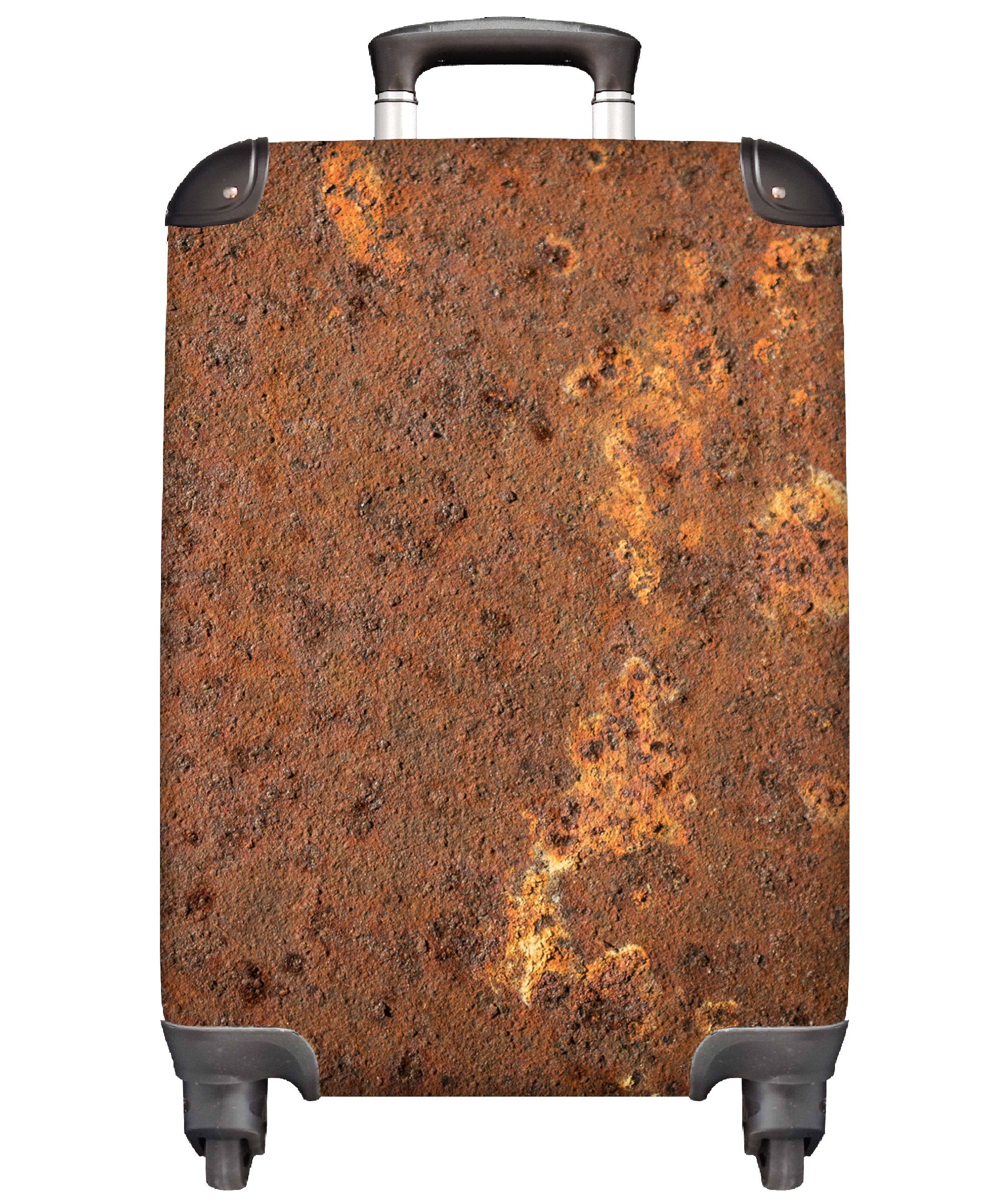 Ferien, Rollen, - - mit rollen, Handgepäckkoffer Handgepäck Reisetasche Vintage 4 MuchoWow für Abstrakt - - Reisekoffer Braun Orange Trolley, - Muster, Rost