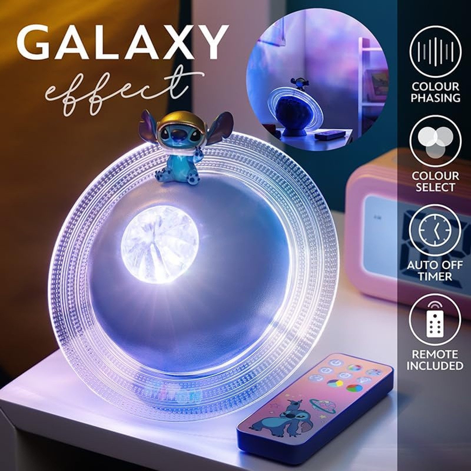Paladone Nachtlicht Lilo & Stitch Galaxy-Projektionslicht, LED fest integriert, Disney-LED-Lampe mit Farbwechsel, USB-Aufladung und Fernbedienung – Bild 4 von 4