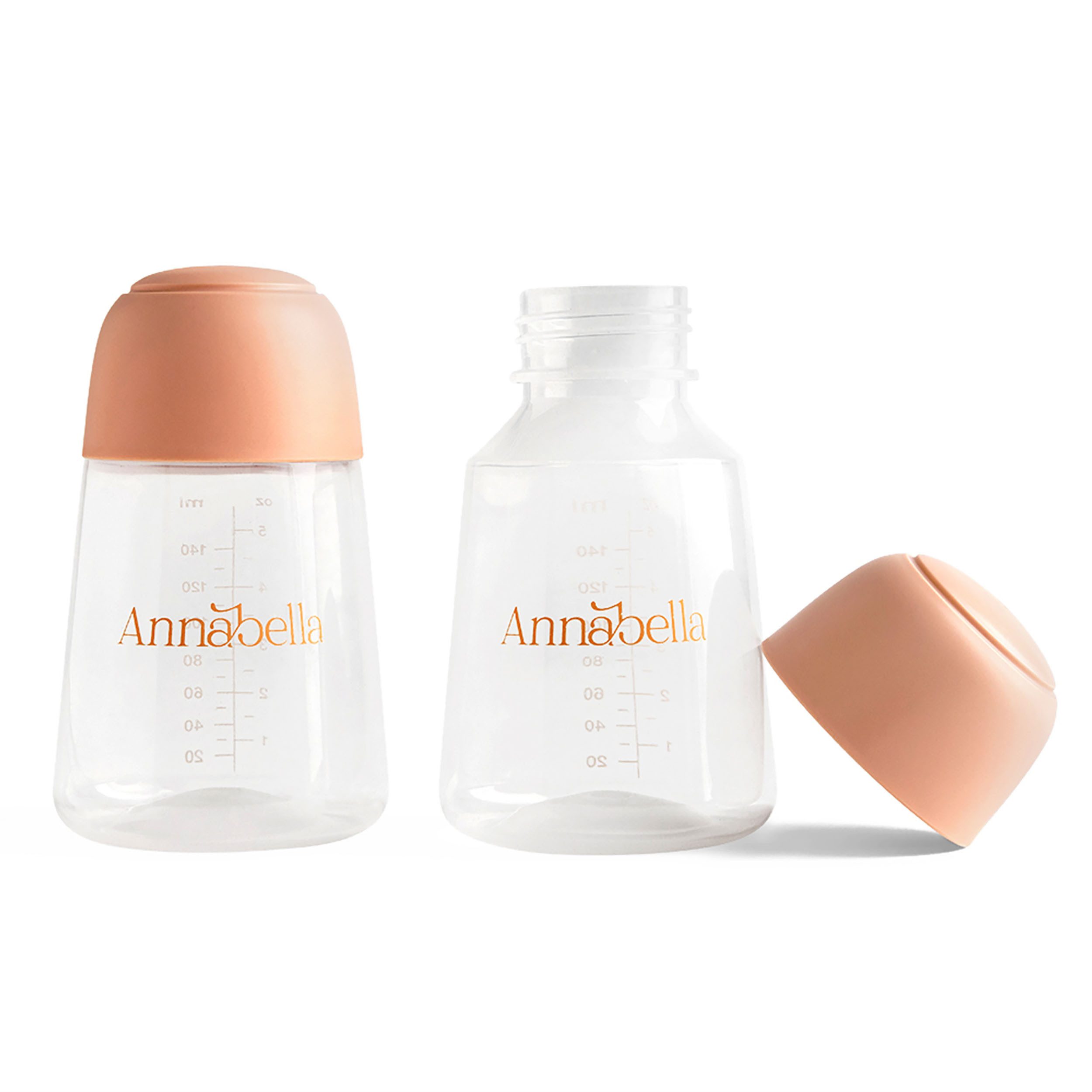 Annabella Milchbehälter Vorratsflaschen 2er Set 140ml für Muttermilch mit Deckel & Skala, Zubehör für Annabella Milchpumpe