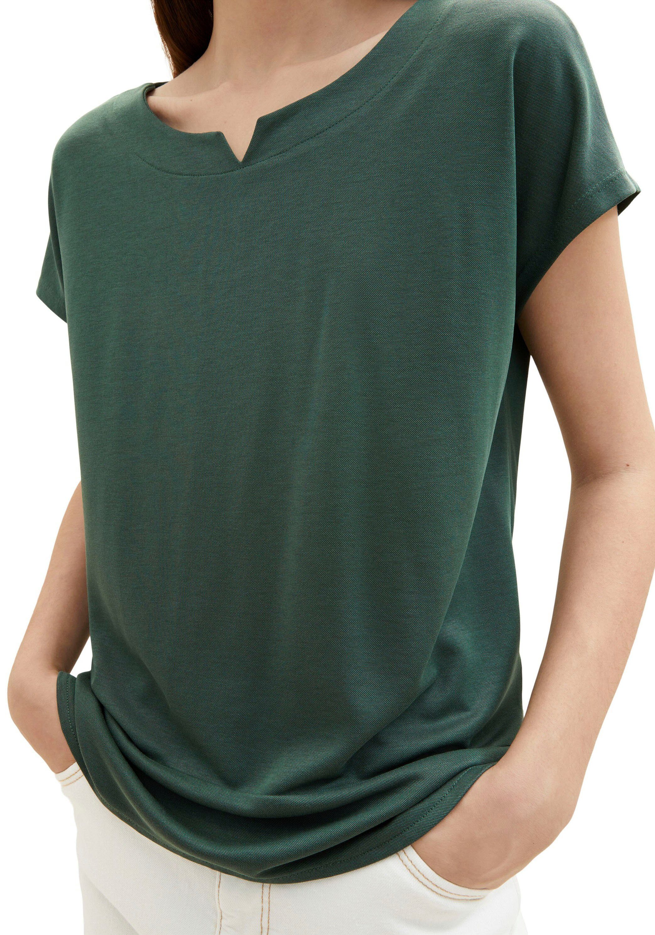 TOM TAILOR T-Shirt mit Ausschnittschlitz raffiniertem pineneedle