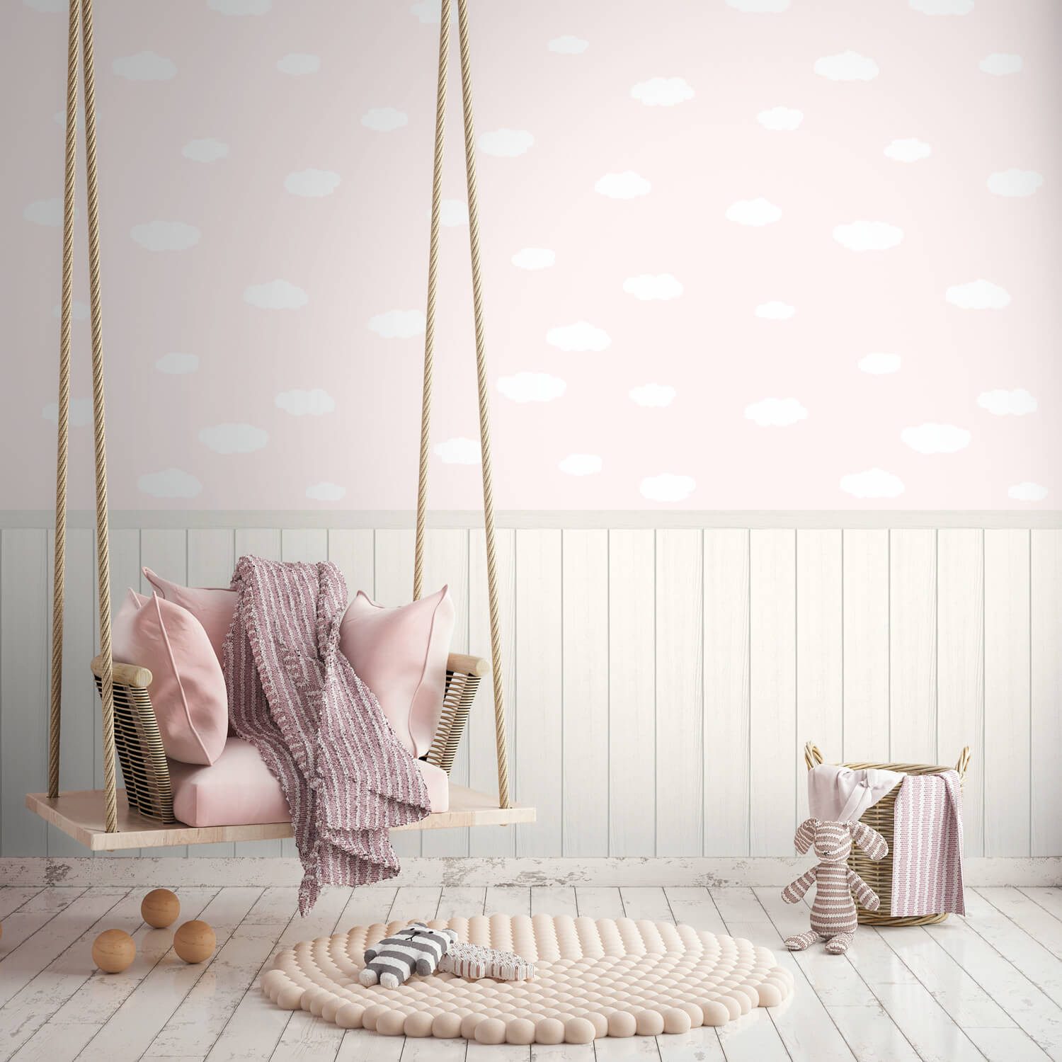 Profhome Fototapete 398163-GU Fototapete Kinderzimmer Tapete matt rosa hell-rosa hell-grau, geprägt, (1 Rolle, 4,45 qm), heißgeprägte Vliestapete, babyrosa