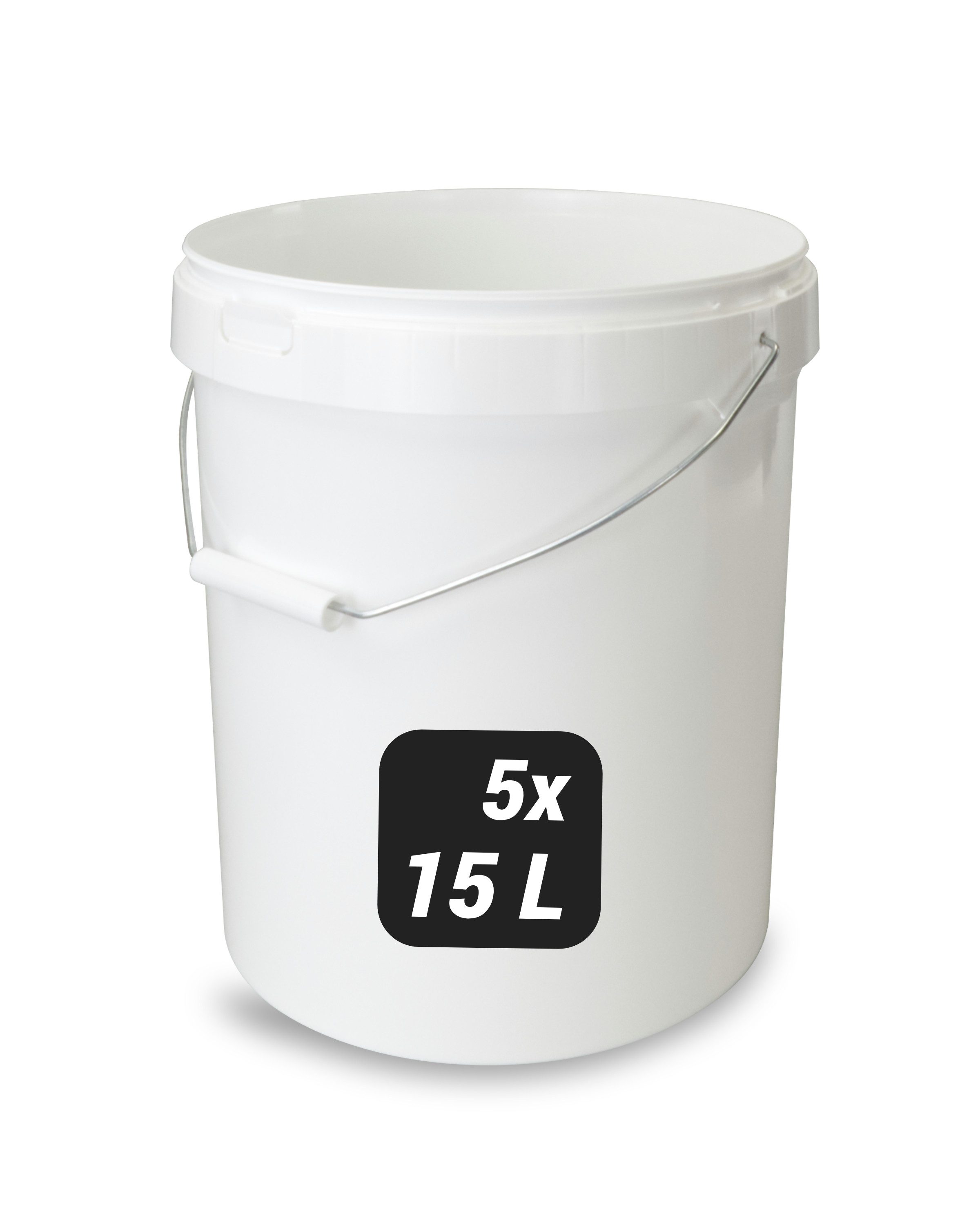 Trevendo Baueimer 5x 15 L Eimer mit Metallgriff, lebensmittelecht - inkl. Etikett, Lebensmittelecht
