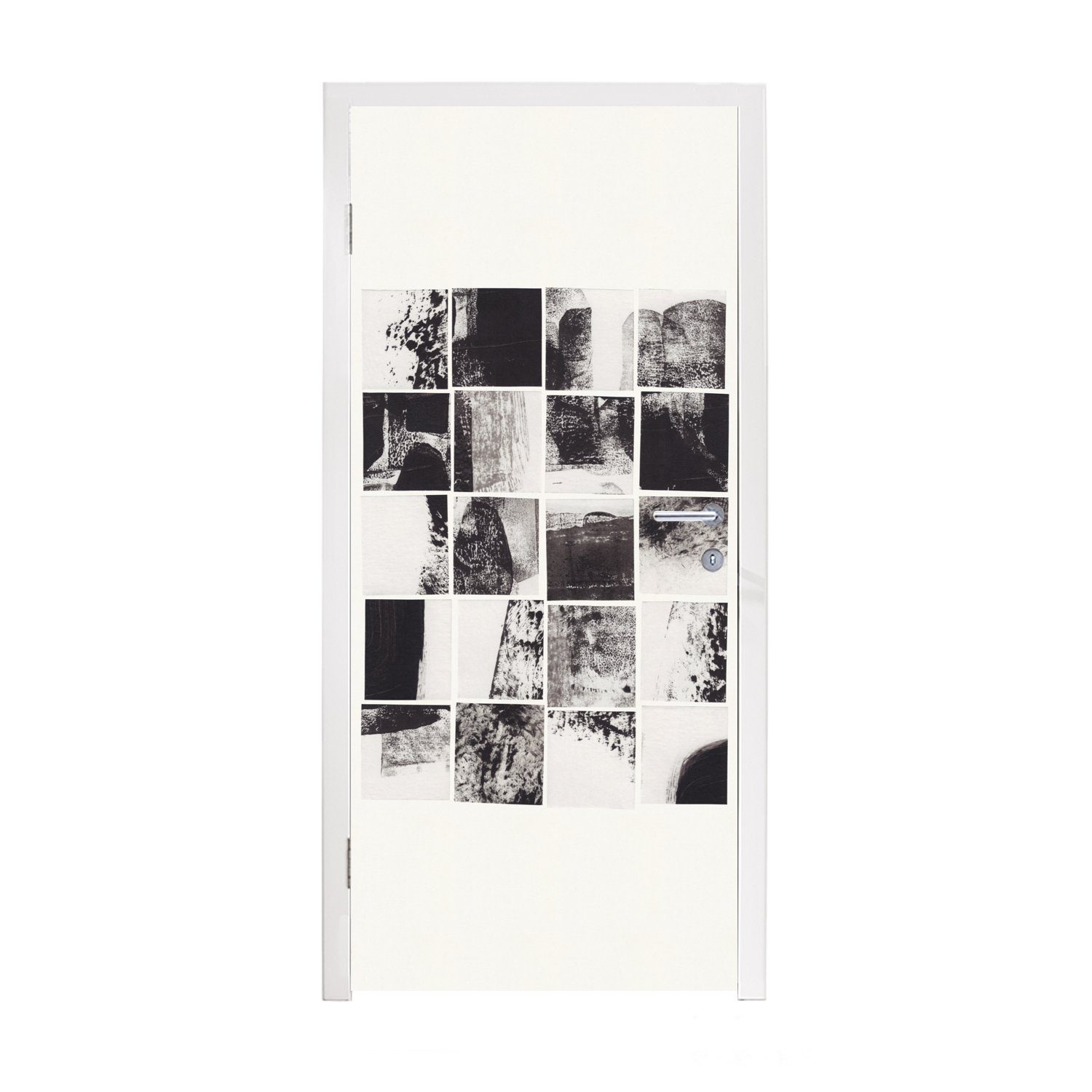 Türtapete Abstrakt Fototapete cm Türaufkleber, St), 75x205 Matt, bedruckt, - für - - Tür, Weiß, Mosaik MuchoWow Schwarz (1