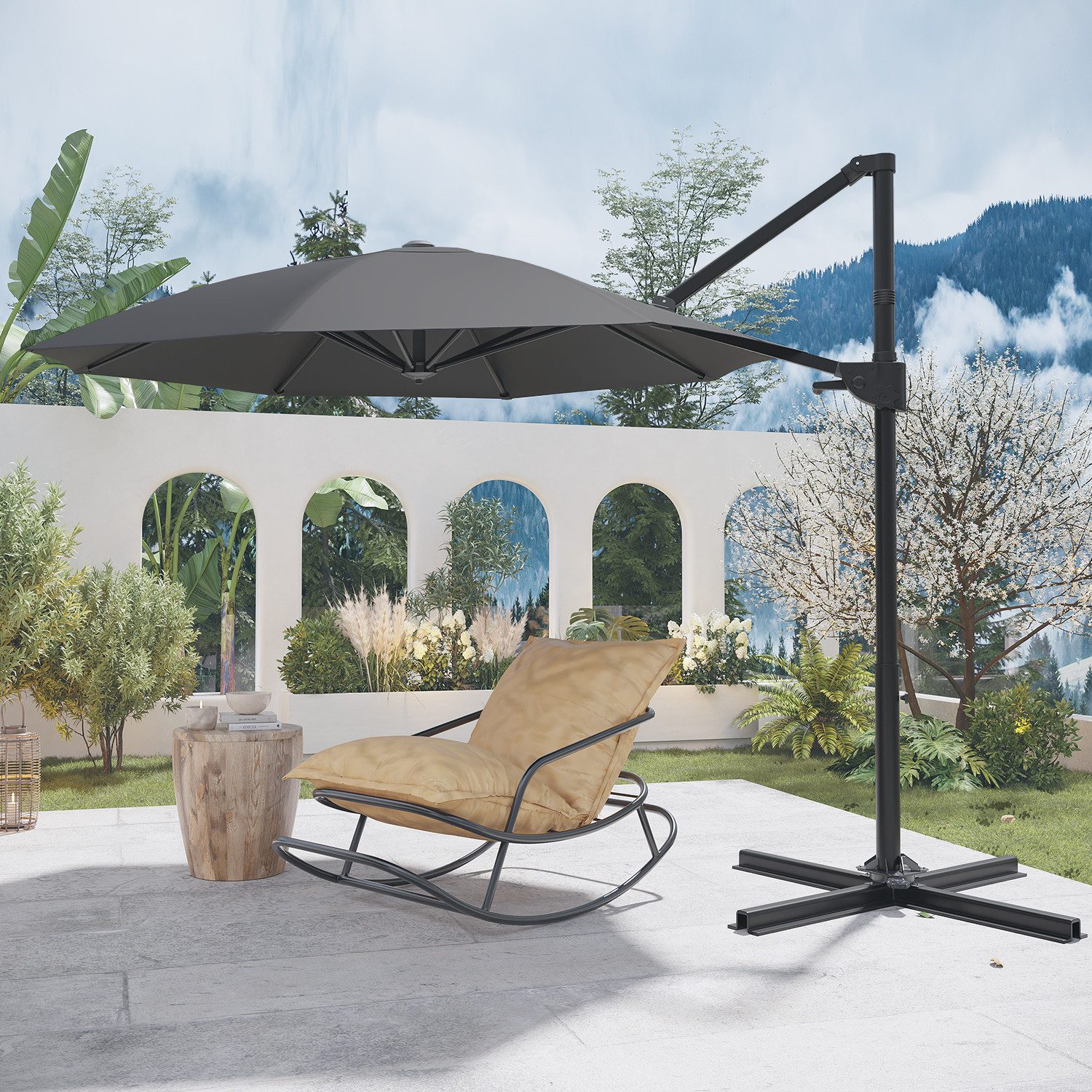 GUNJI Sonnenschirm ∅270/330cm,Gartenschirm UV Schutz 50+,mit Ständer, Abdec günstig online kaufen