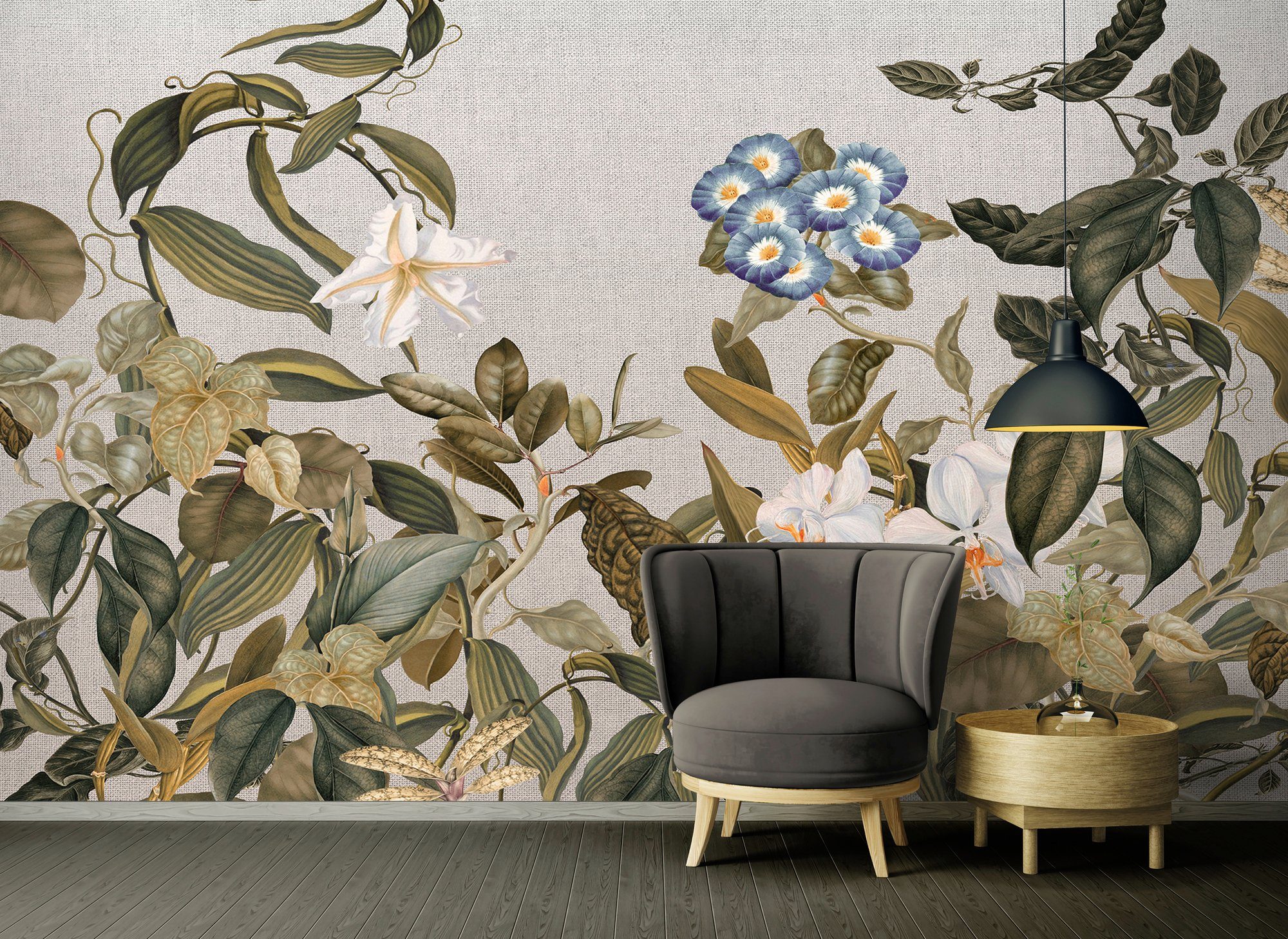 Botanic Architects Paper Decke glatt, blau/grün/weiß/grau Schräge, 1, Sketch Atelier 47 (4 Fototapete floral, Wand, Vlies, St),