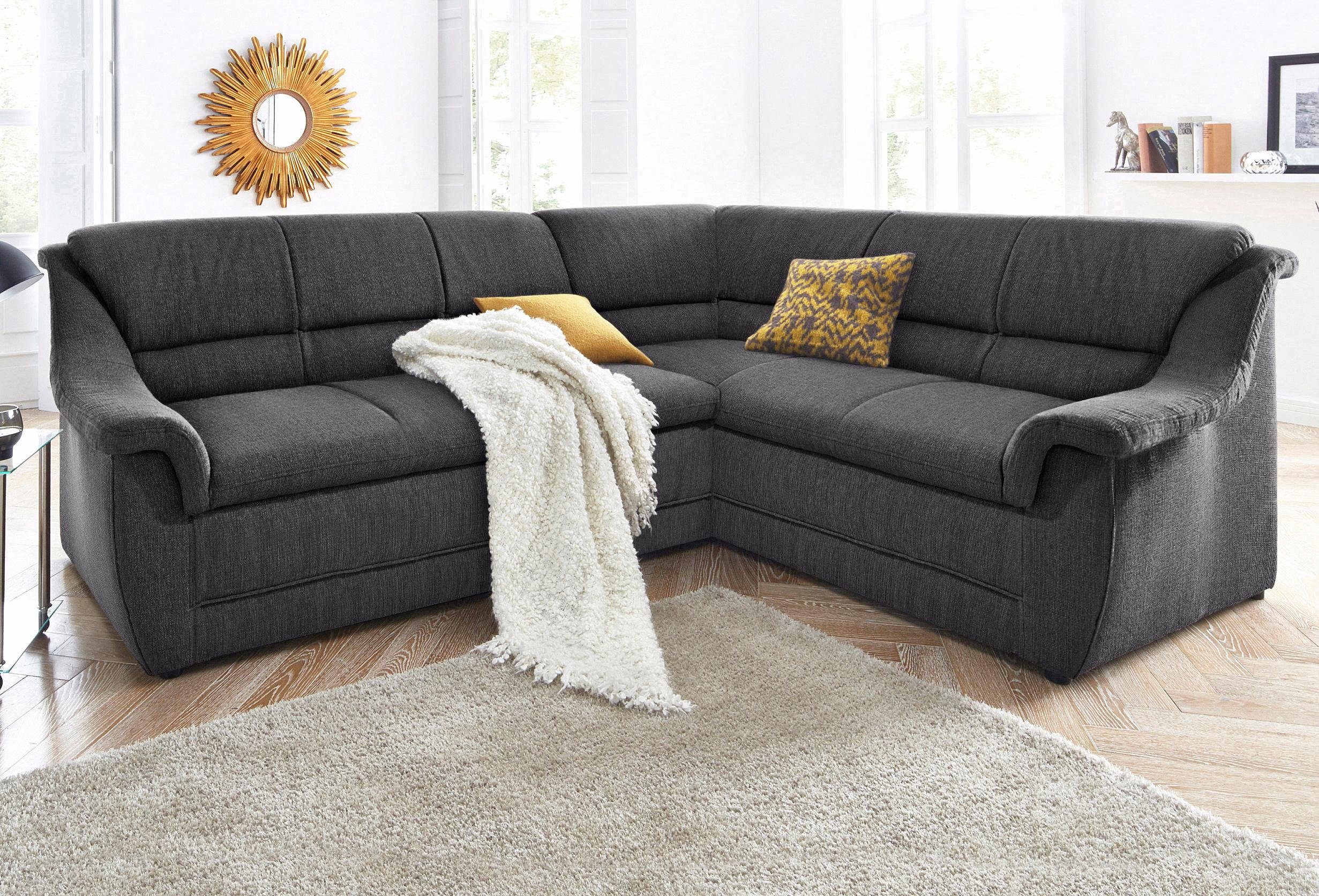 DOMO collection Ecksofa Lale zeitlose Formensprache, komfortabel, Breite 251cm, L-Form, mit langem Schenkel, wahlweise mit Bettfunktion