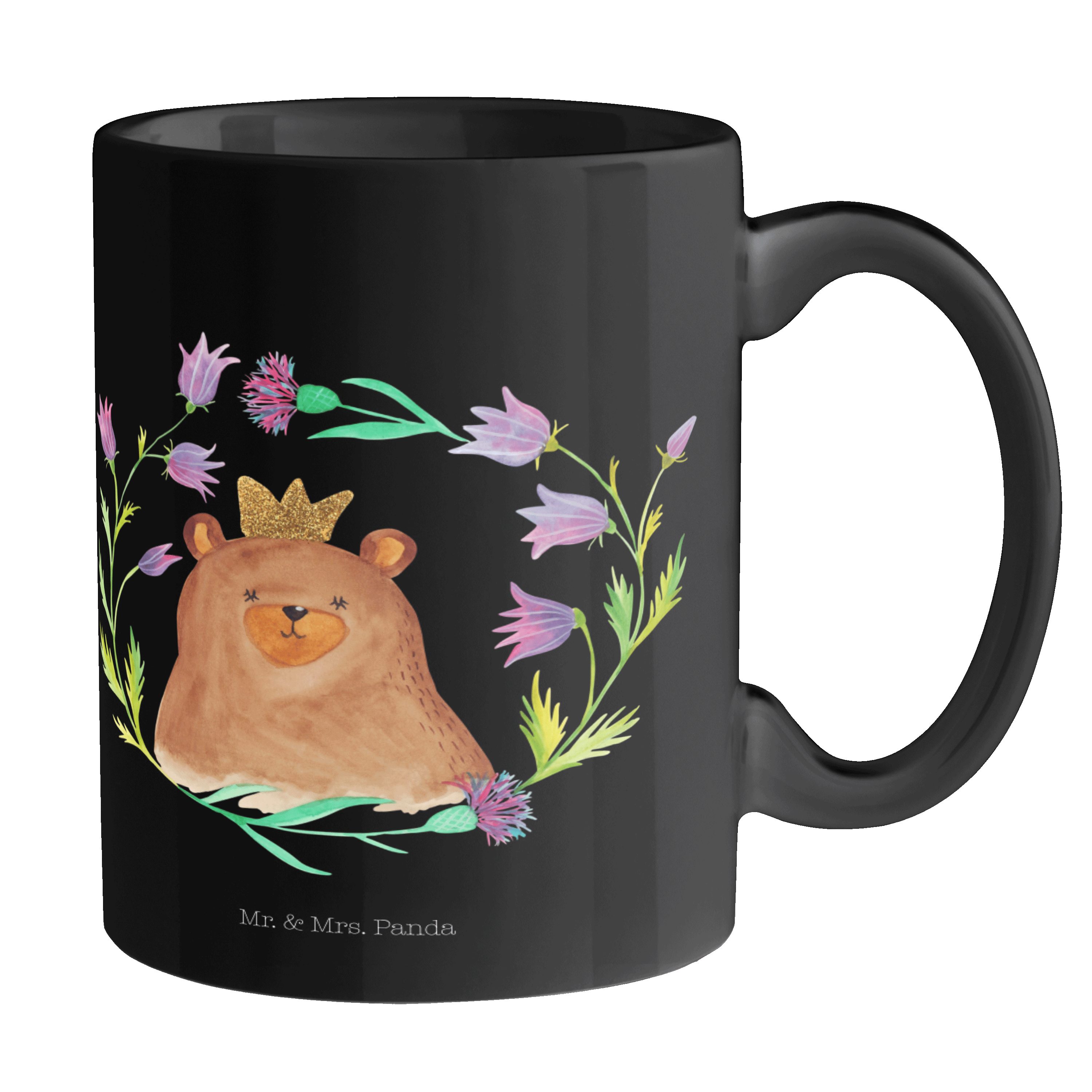 Mr. & Mrs. Panda Tasse Bär Königin - Schwarz - Geschenk, weltbeste Mama, Keramiktasse, Teddy, Keramik Schwarz